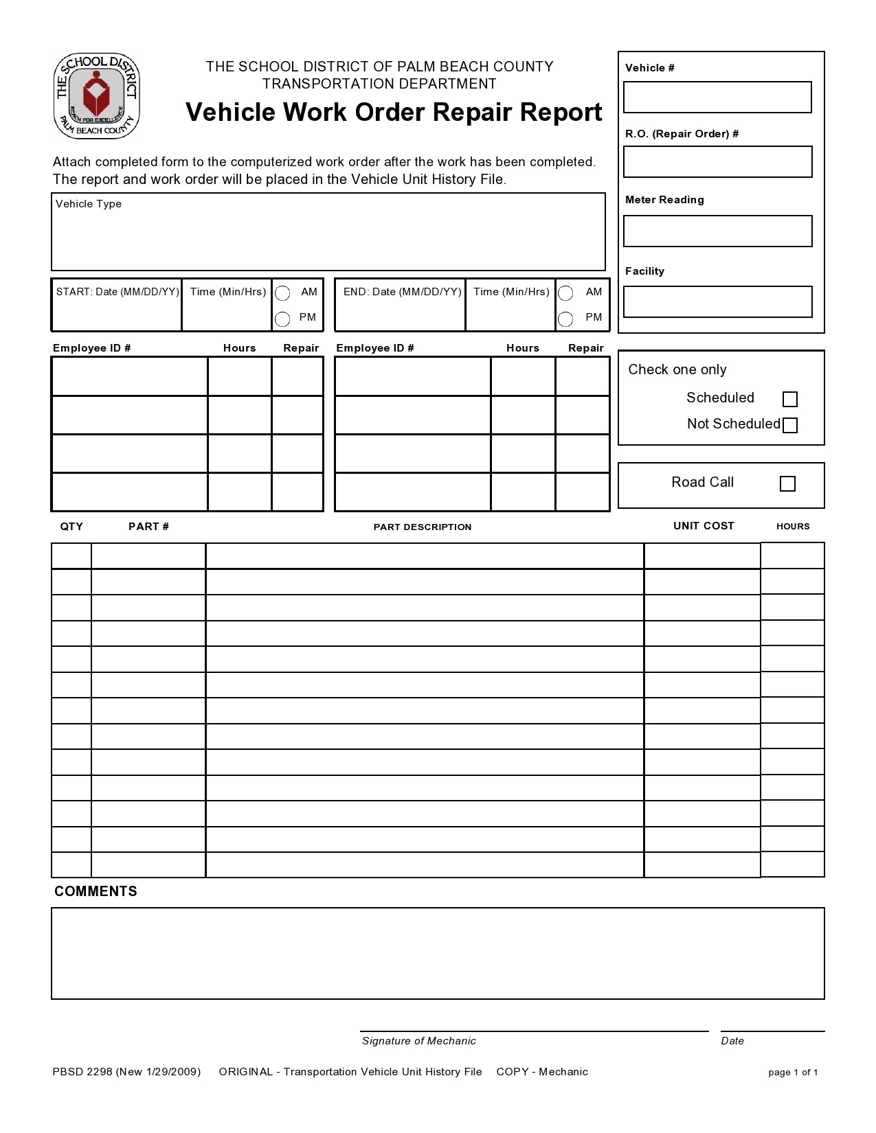 Pdf Blank Free Printable Work Order Template