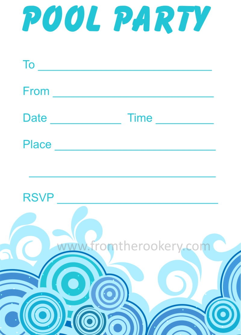 Blank Free Printable Pool Party Invitations Templates