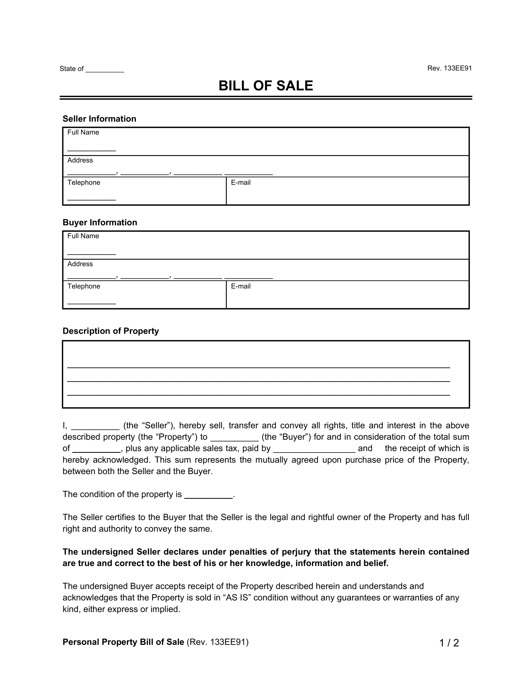 Printable Blank Car Title Template