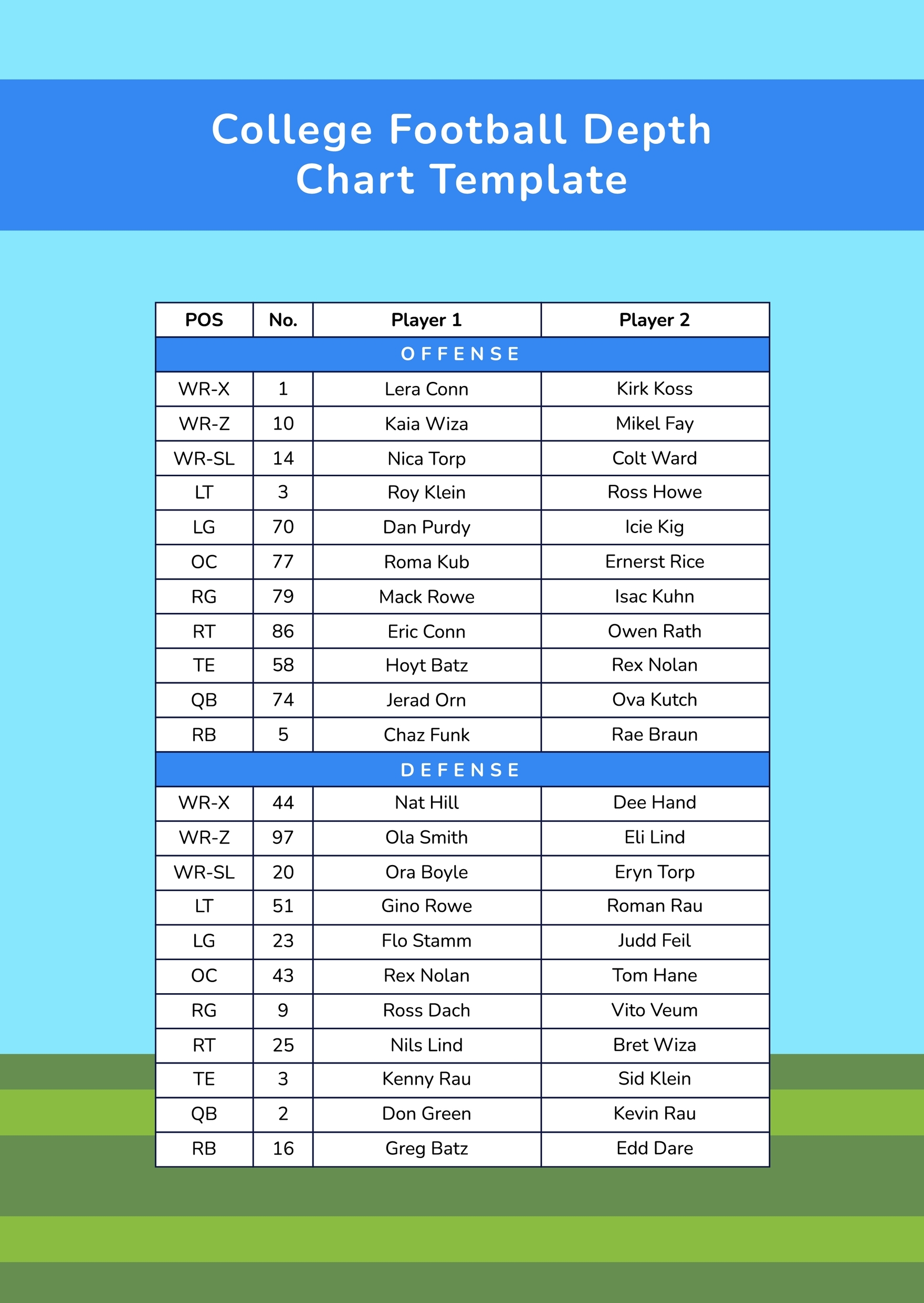 College Football Depth Chart Template In Illustrator PDF Download Template
