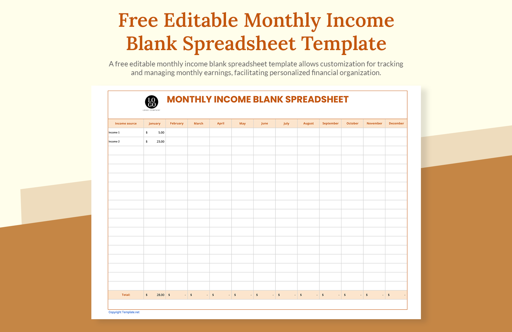 Editable Monthly Income Blank Spreadsheet Template In Apple Numbers Word Pages Google Docs Excel Download Template