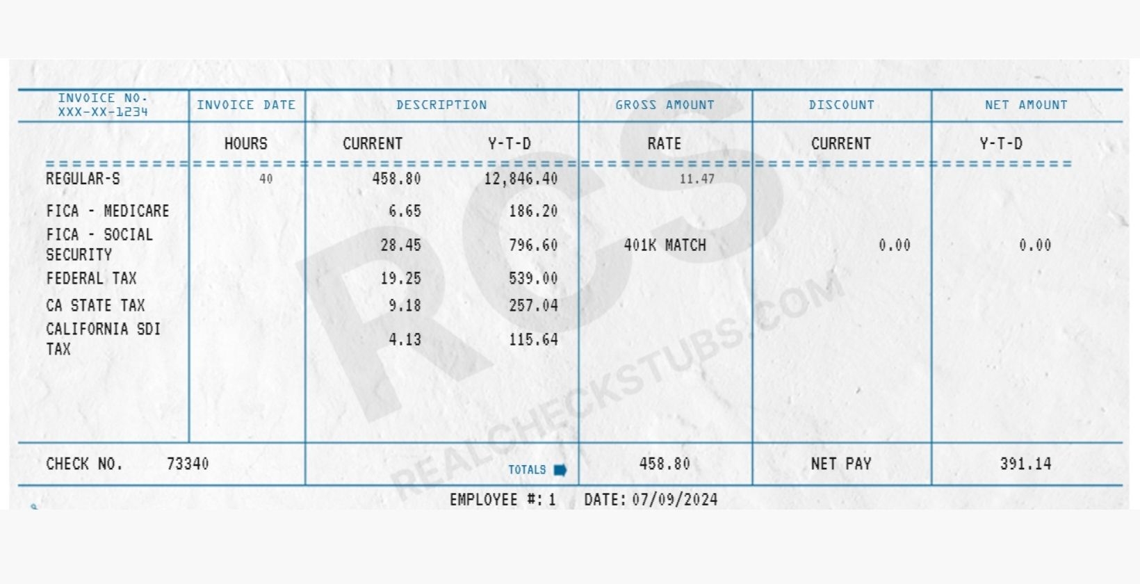 Printable Blank Pay Stub Template