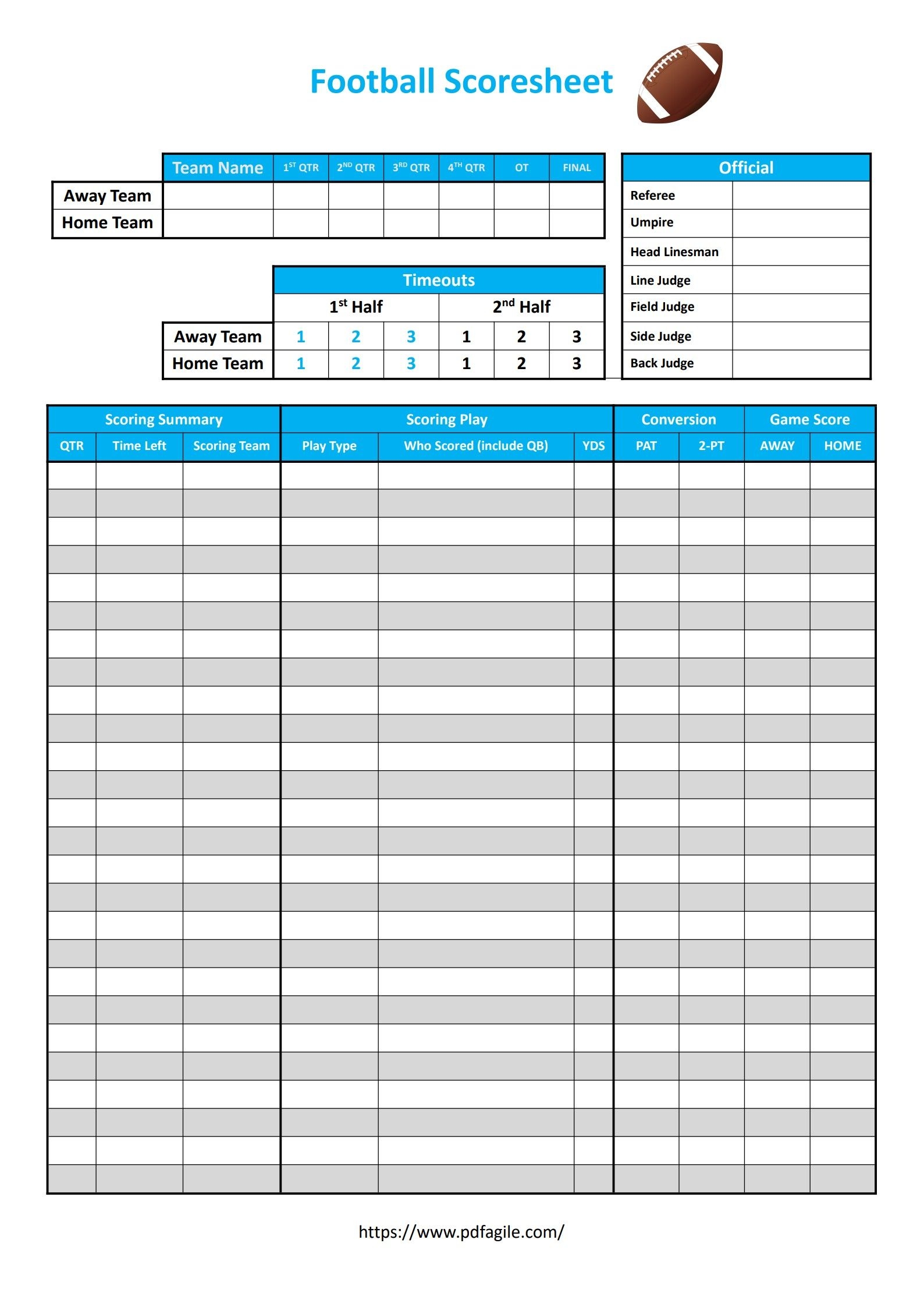Printable Blank Football Play Sheet Template