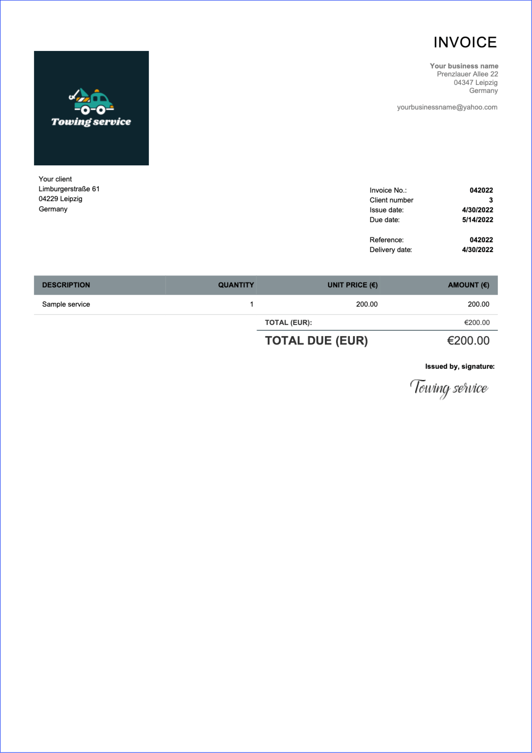 Blank Self Employed Printable Invoice Template