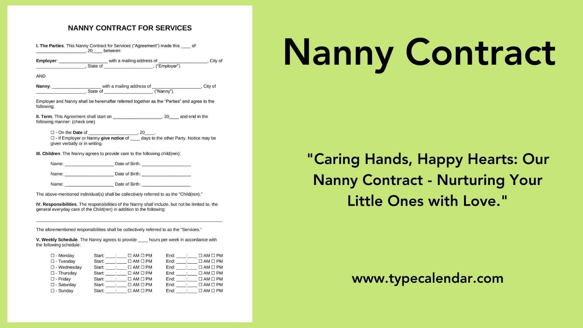 Fill In Blank Printable Nanny Contract Template