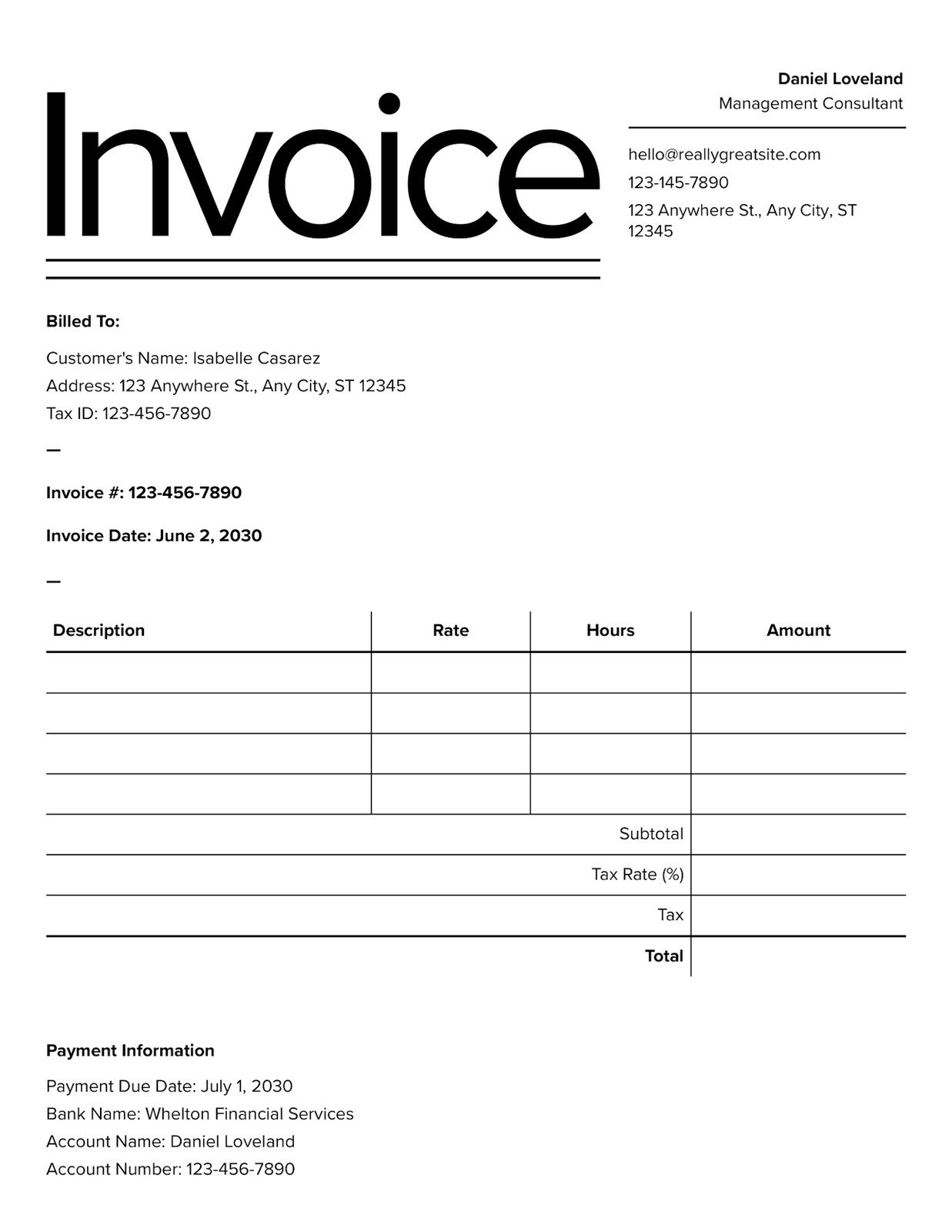 Blank Invoice Template Printable