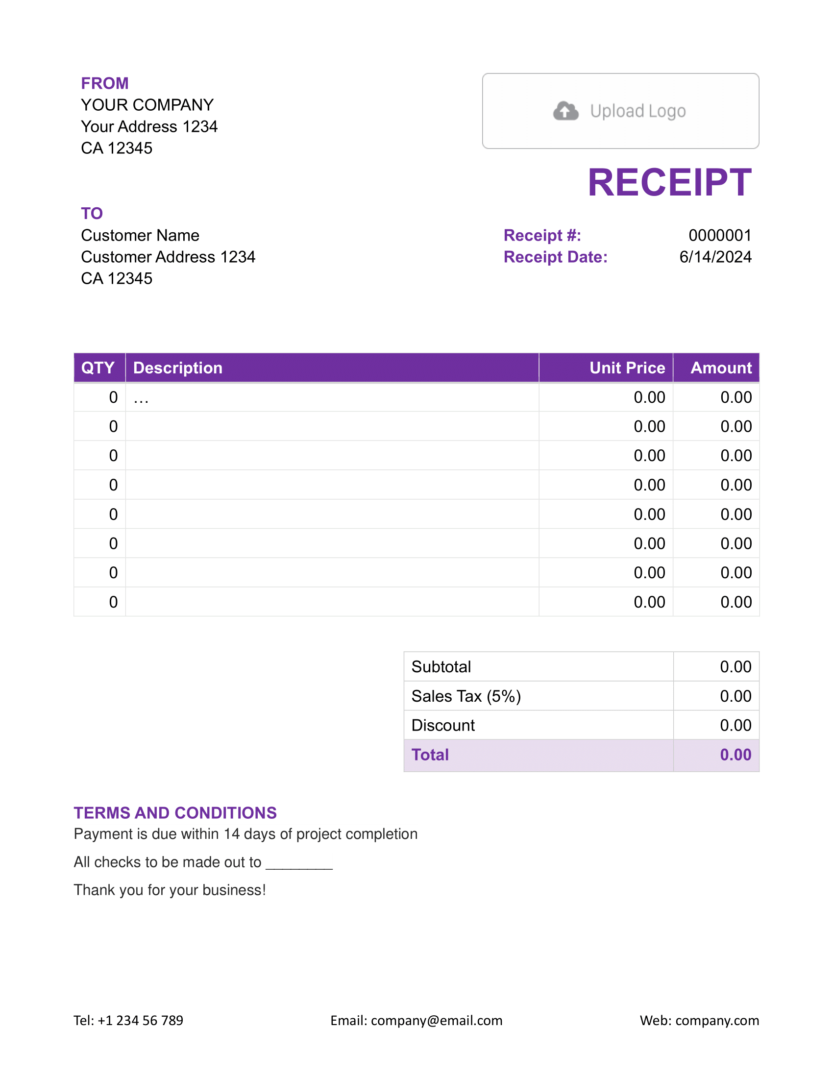 Printable Blank Receipt Templates