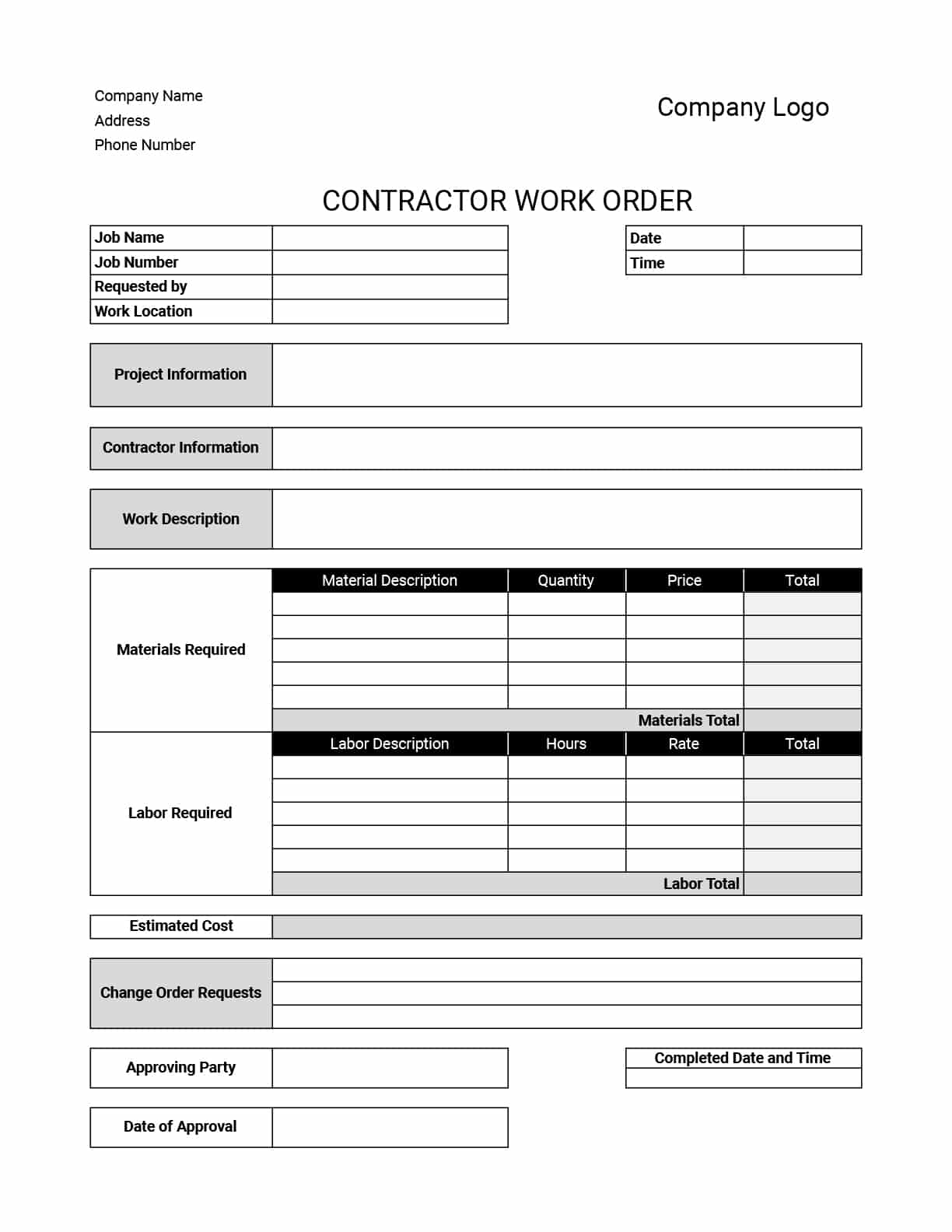 Free Work Order Templates Download Print In PDF Office GDocs 