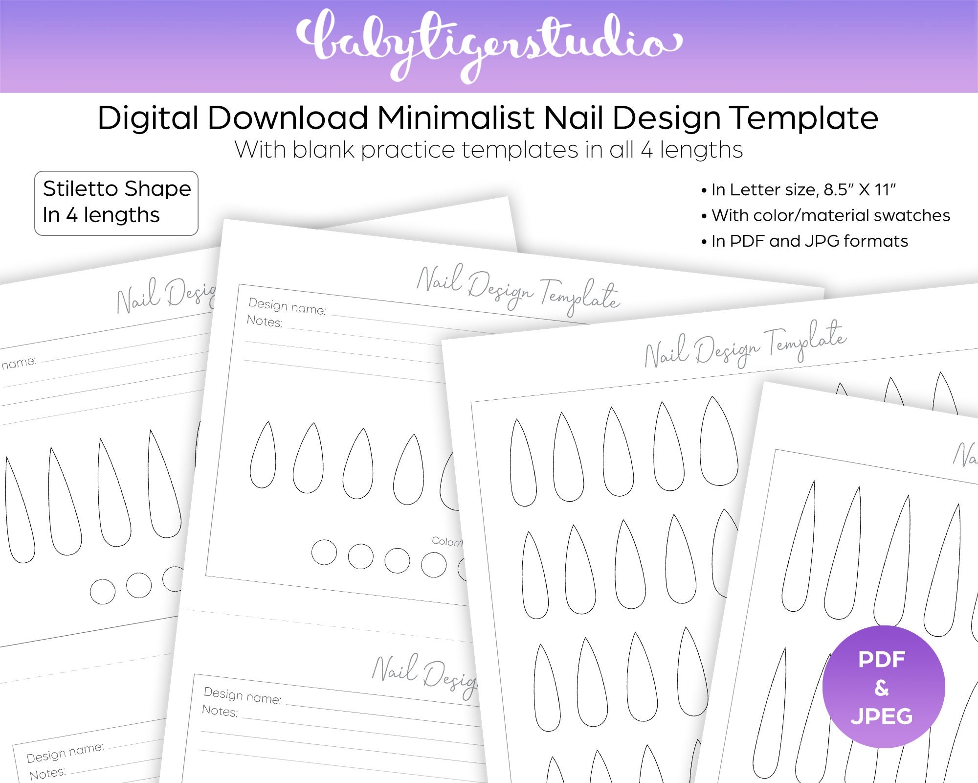 Instant Download Printable Stiletto Shaped Nail Design Practice Templates Etsy UK