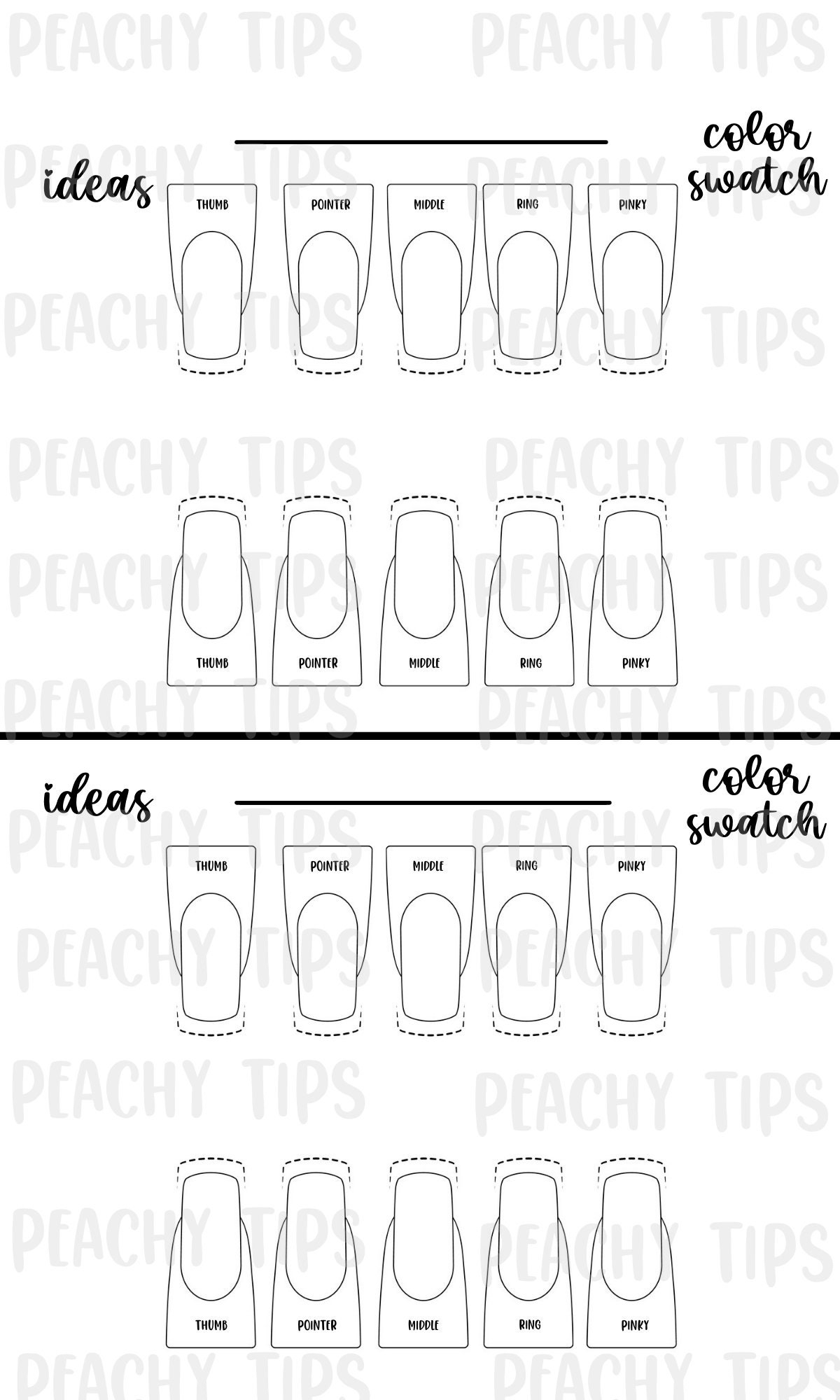 Nail Design Template Downloadable printable Printable downloadable Template Nail Design Template Kit Ballerina Stiletto Almond Square Etsy UK