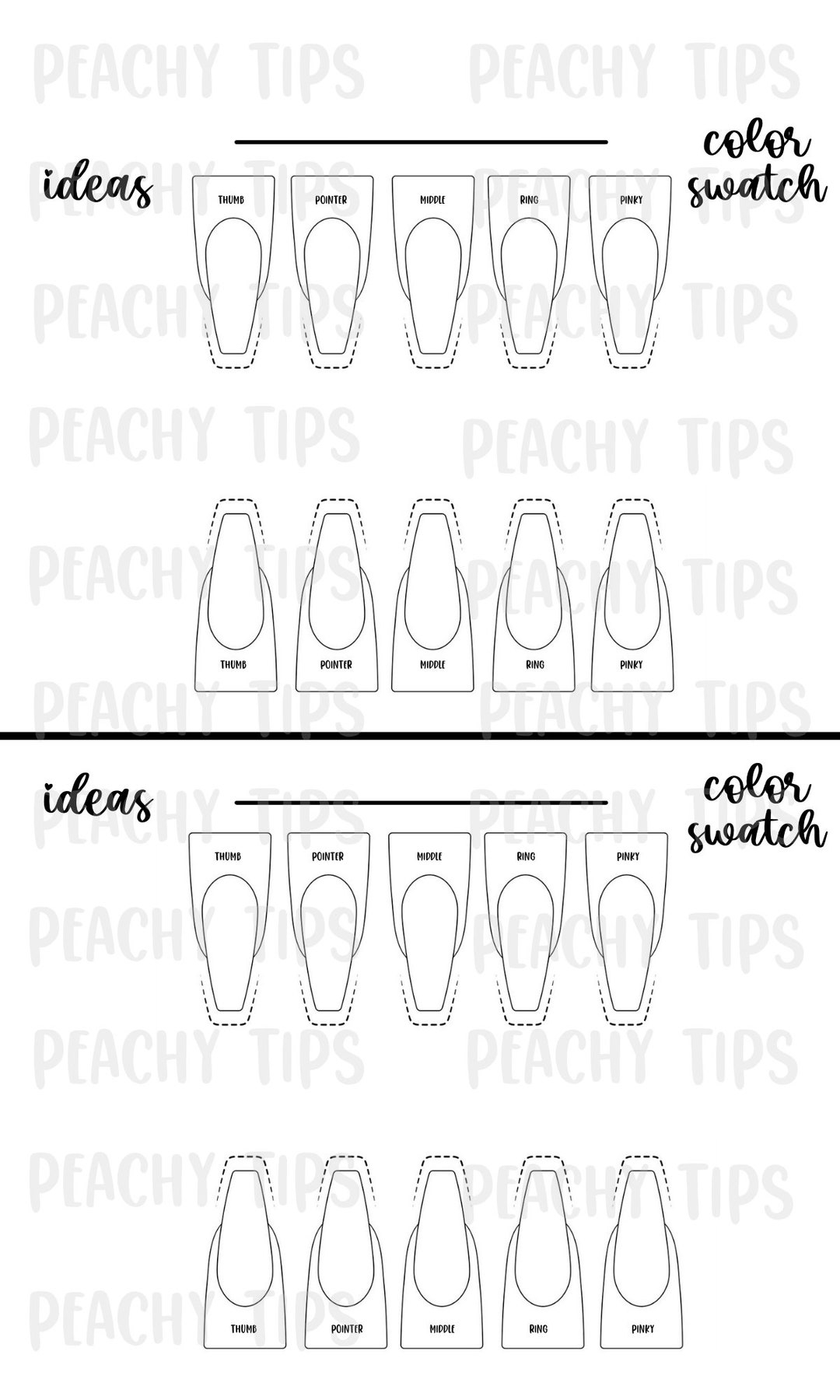 Nail Design Template Downloadable printable Printable downloadable Template Nail Design Template Kit Ballerina Stiletto Almond Square Etsy