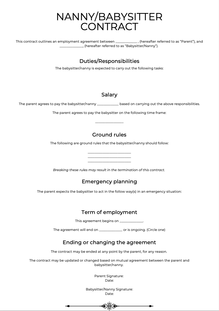 Nanny Babysitting Contracts Sample Template And All You Need To Know