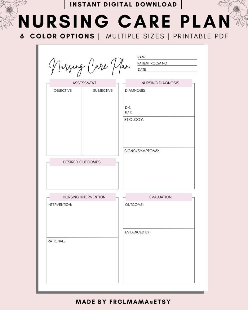 Nursing Care Plan Templates Nursing Care Plan Nursing Student Resources Student Nurse Sheets Assessment Diagnosis Planning Etsy