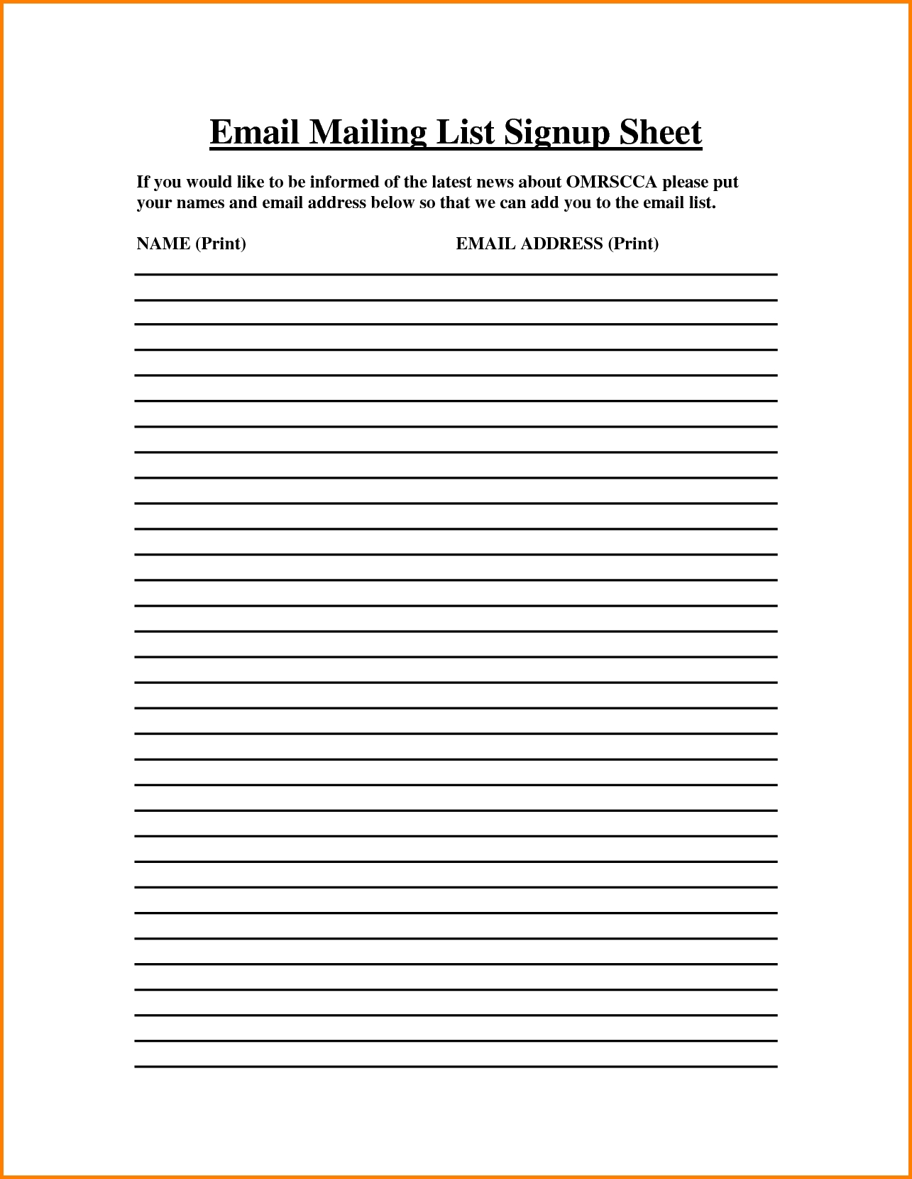 Space Available Email Sign Up Template Business Plan Templates