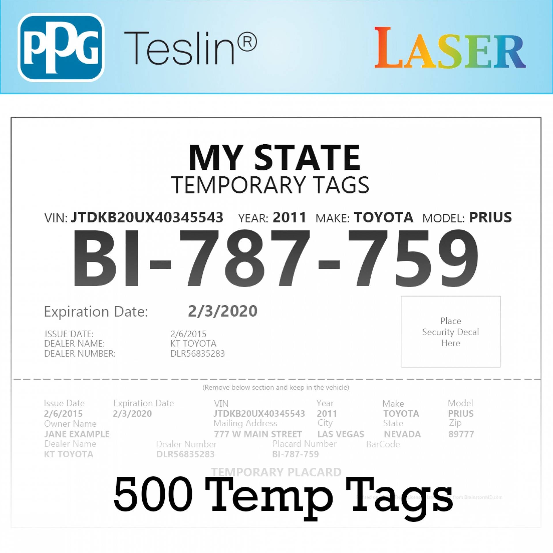 Temporary Tag Paper Sale