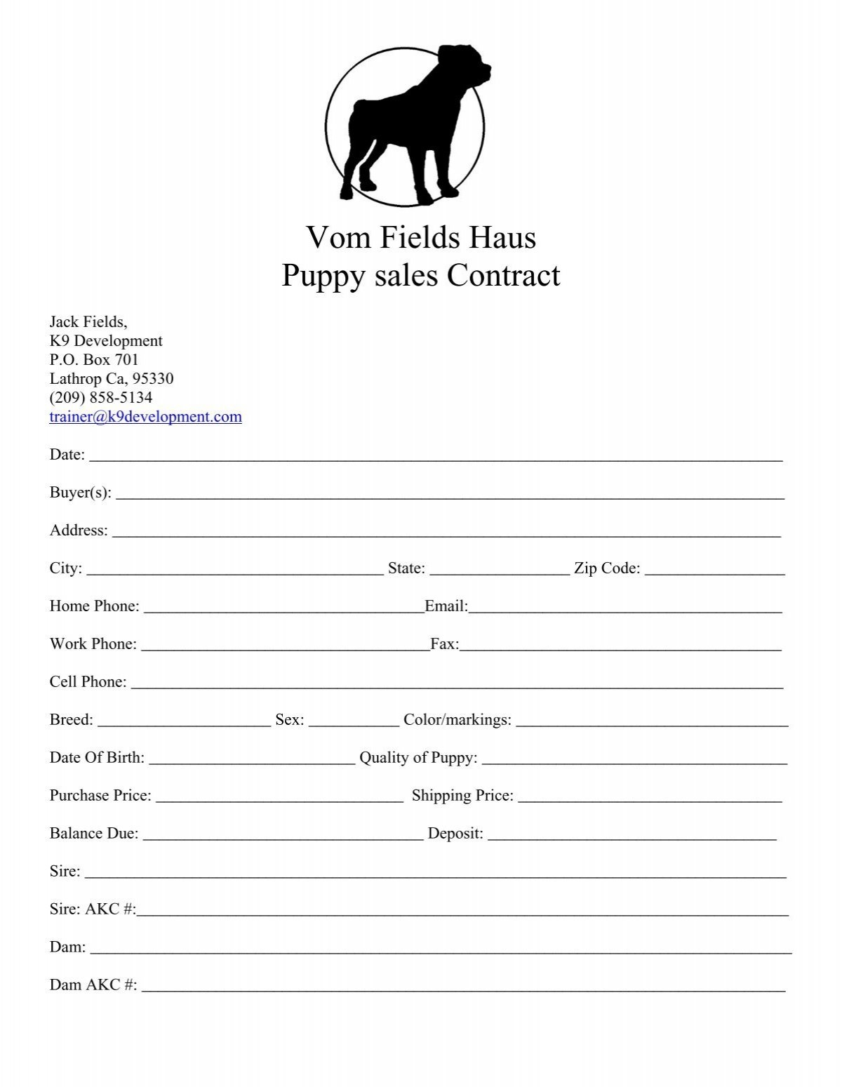 Printable Blank Puppy Sale Contract Templates