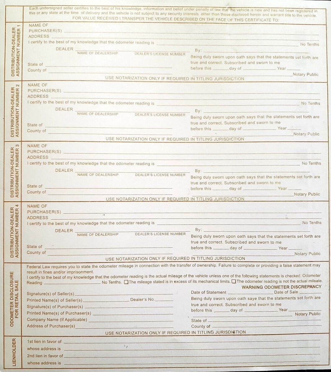100 BLANK Certificate Of Origin MSO MCO Form Bikes Trikes Trailers Dune Buggies EBay