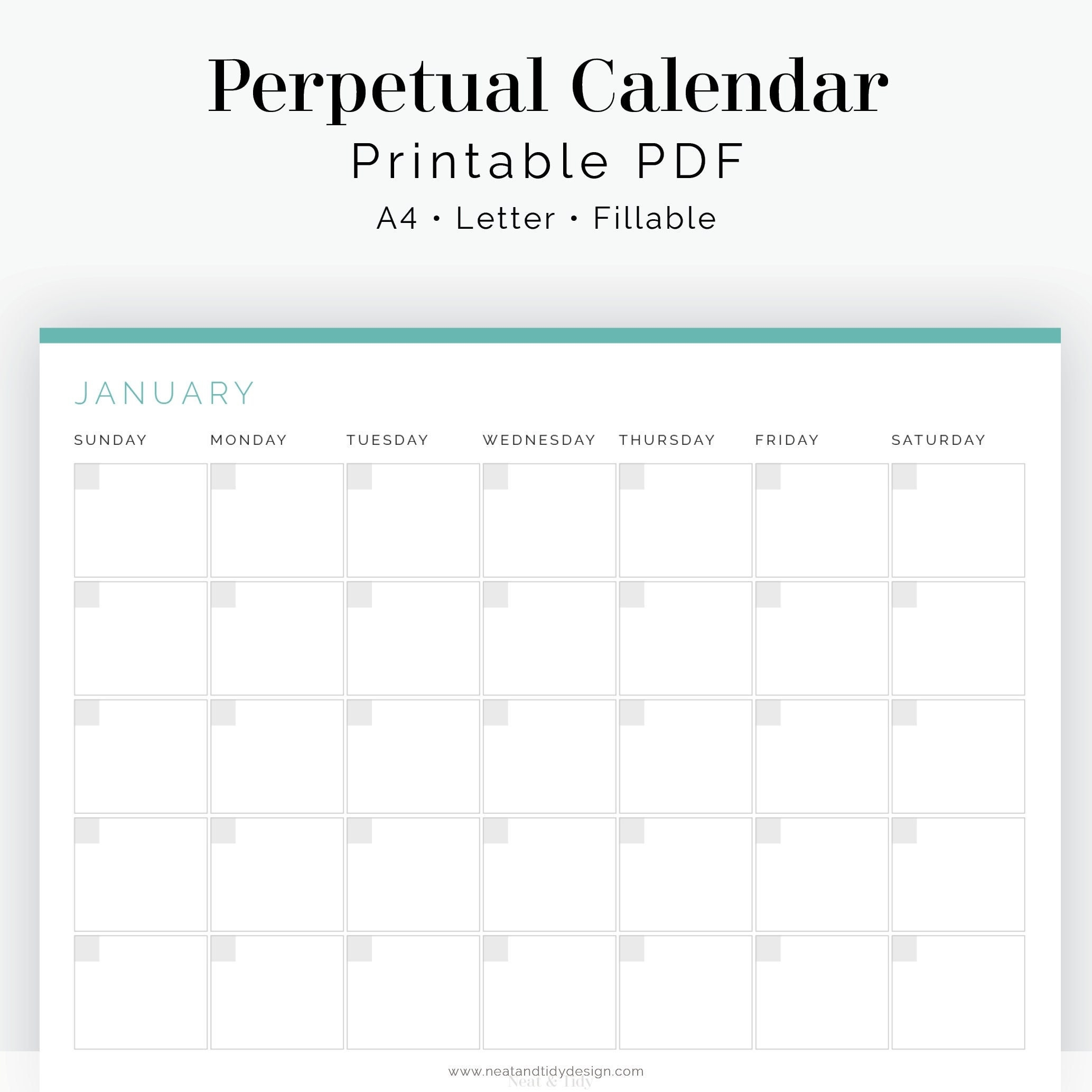 12 Month Perpetual Calendar Fillable Printable PDF Business Planner Time Tracker Household Binder Instant Download Etsy