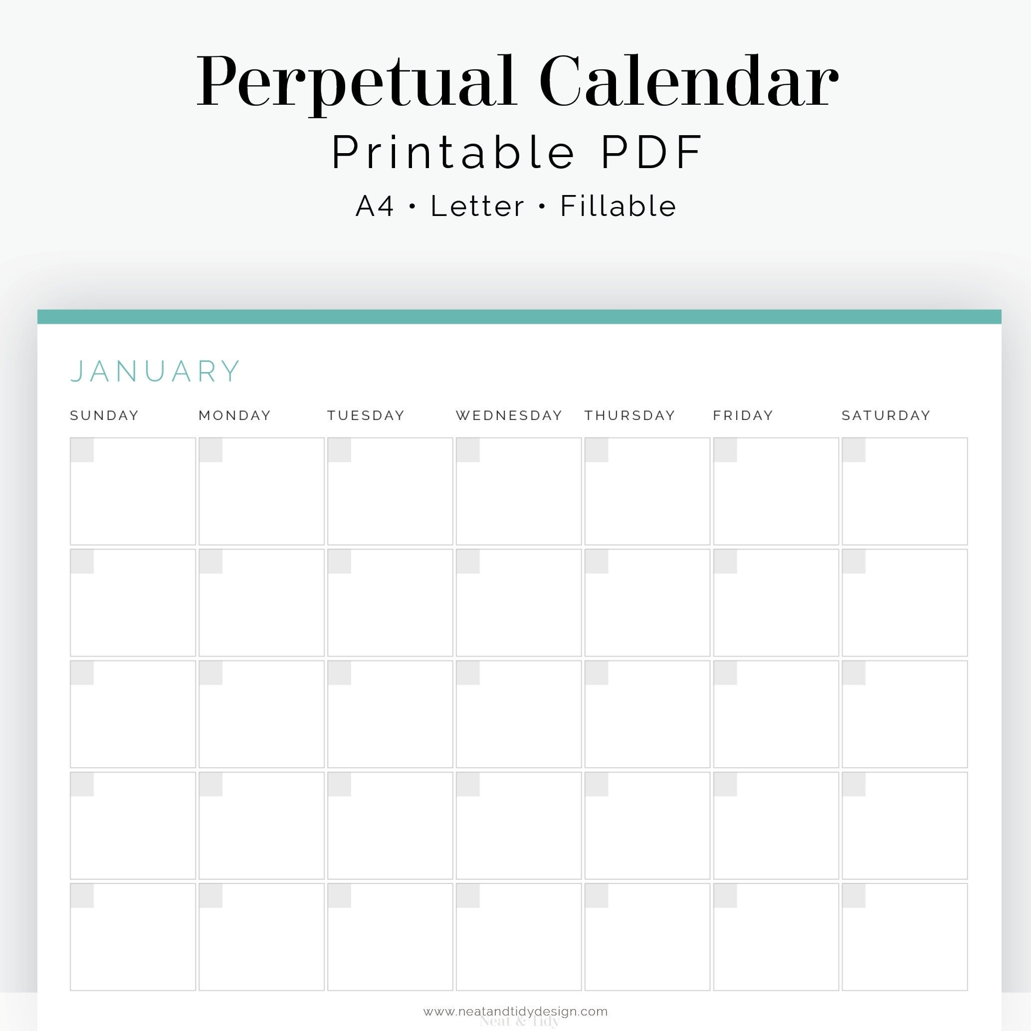 12 Month Perpetual Calendar Fillable Printable PDF Business Planner Time Tracker Household Binder Instant Download Etsy