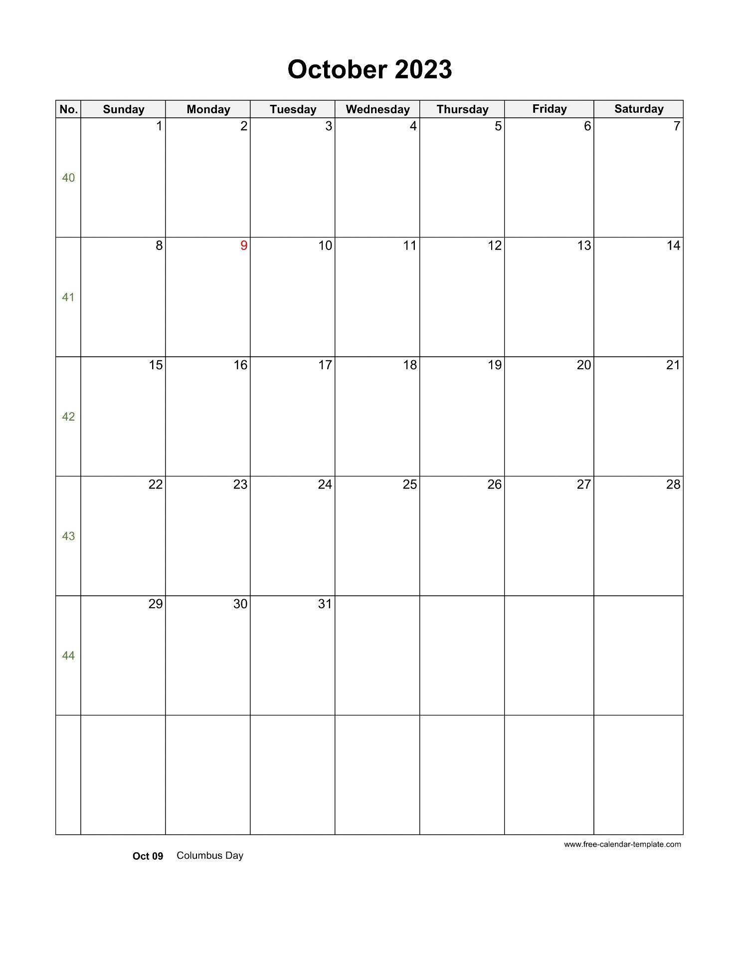 2023 October Calendar Blank Vertical Template Free calendar template