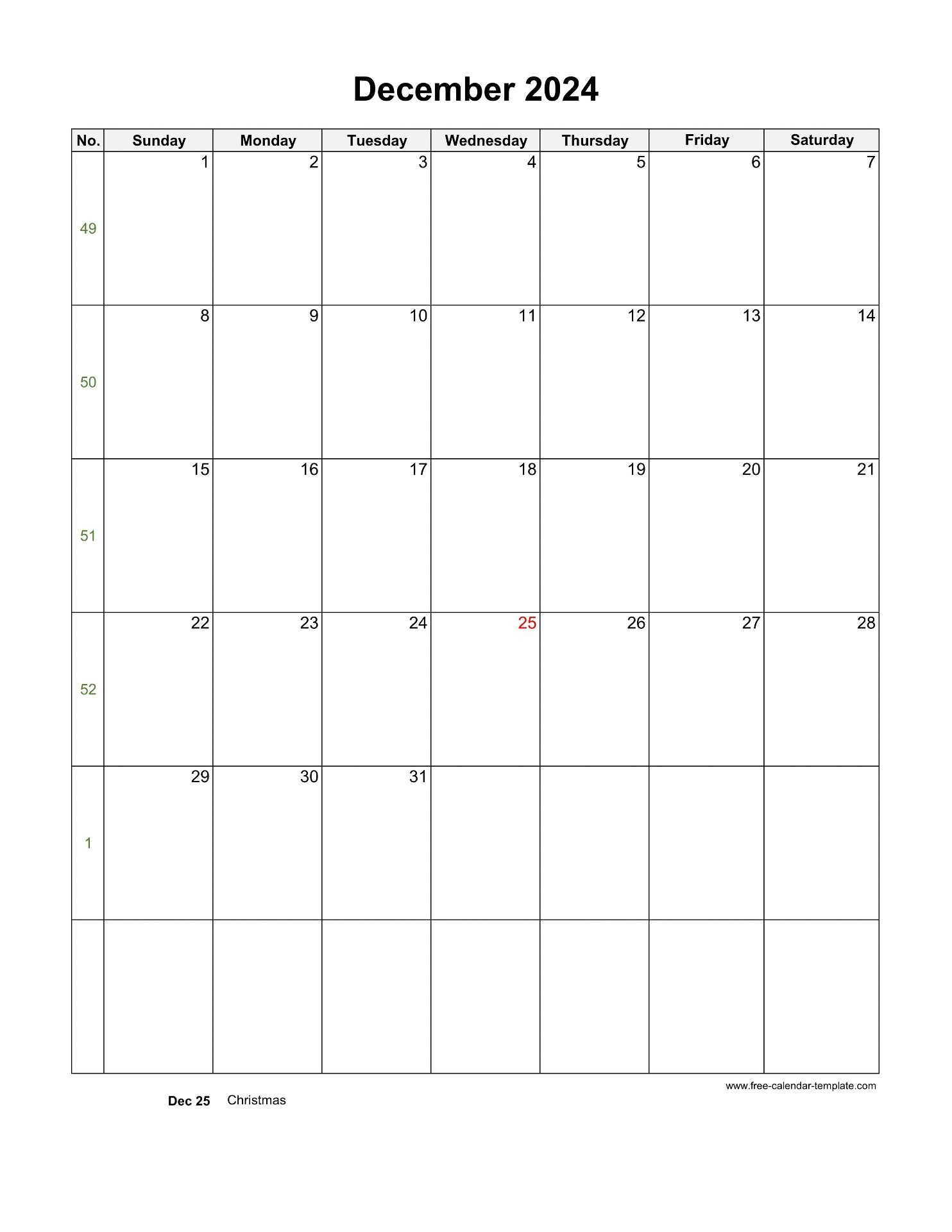 2024 December Calendar Blank Vertical Template Free calendar template 