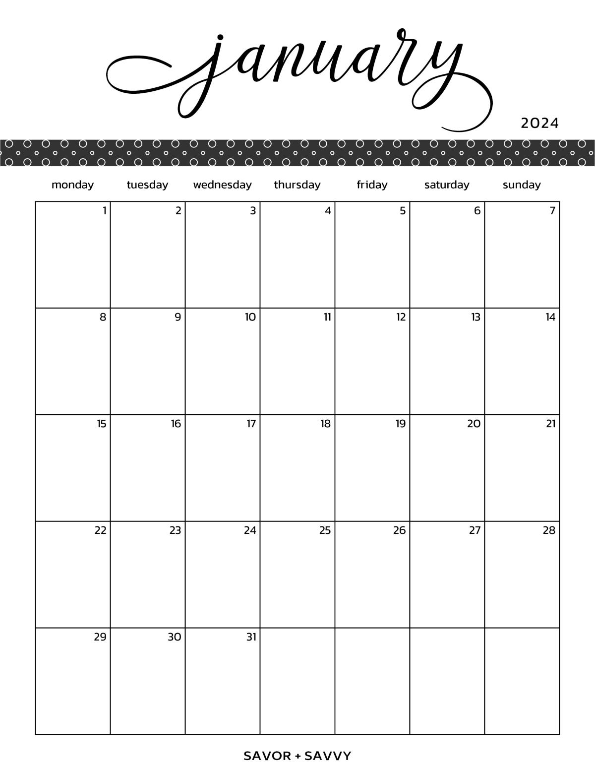 Ink Saver Blank Printable Calendar