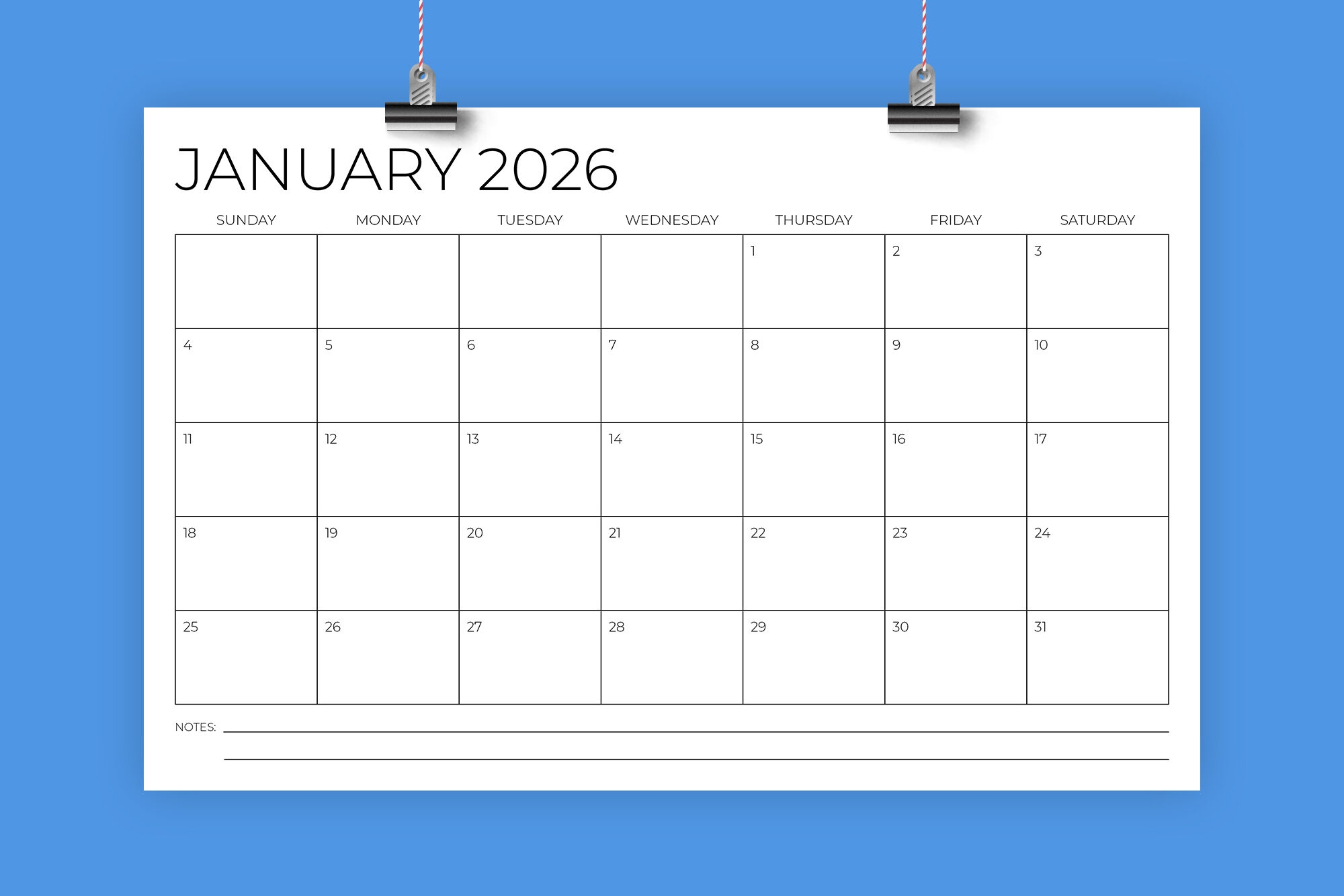 2026 11x17 Calendar Template By Running With Foxes TheHungryJPEG