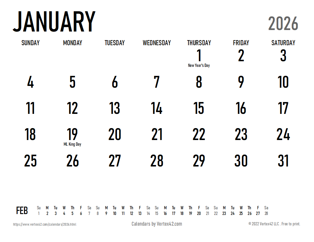 Large Blank Printable Calendar 2026