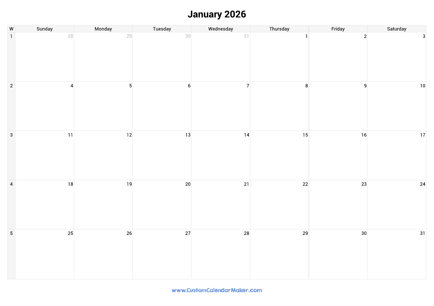 2026 Calendar With Week Numbers Custom Calendar Maker