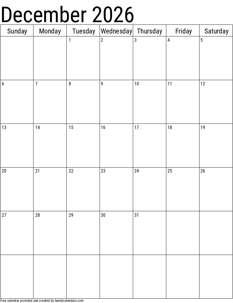 2026 December Calendars Handy Calendars