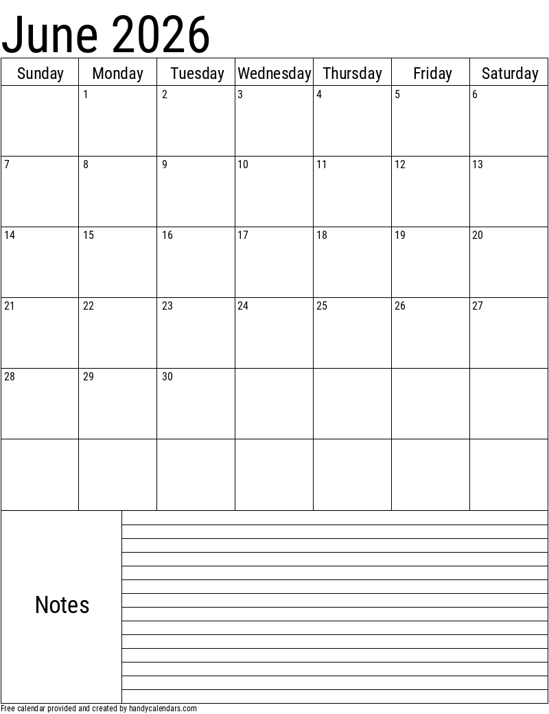 Printable Blank Portrait 2026 Calendar