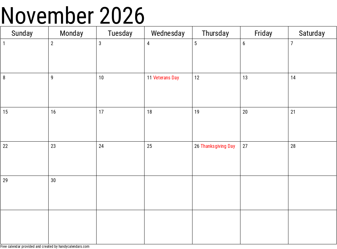 November 2026 Blank Calendar Printable