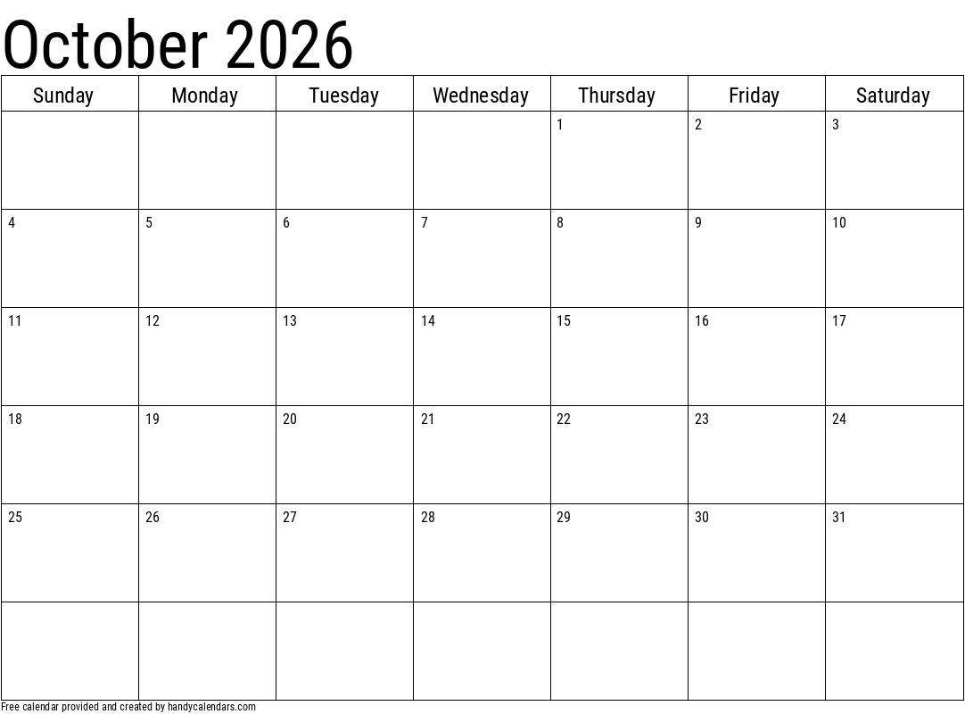 Blank October 2026 Calendar Printable