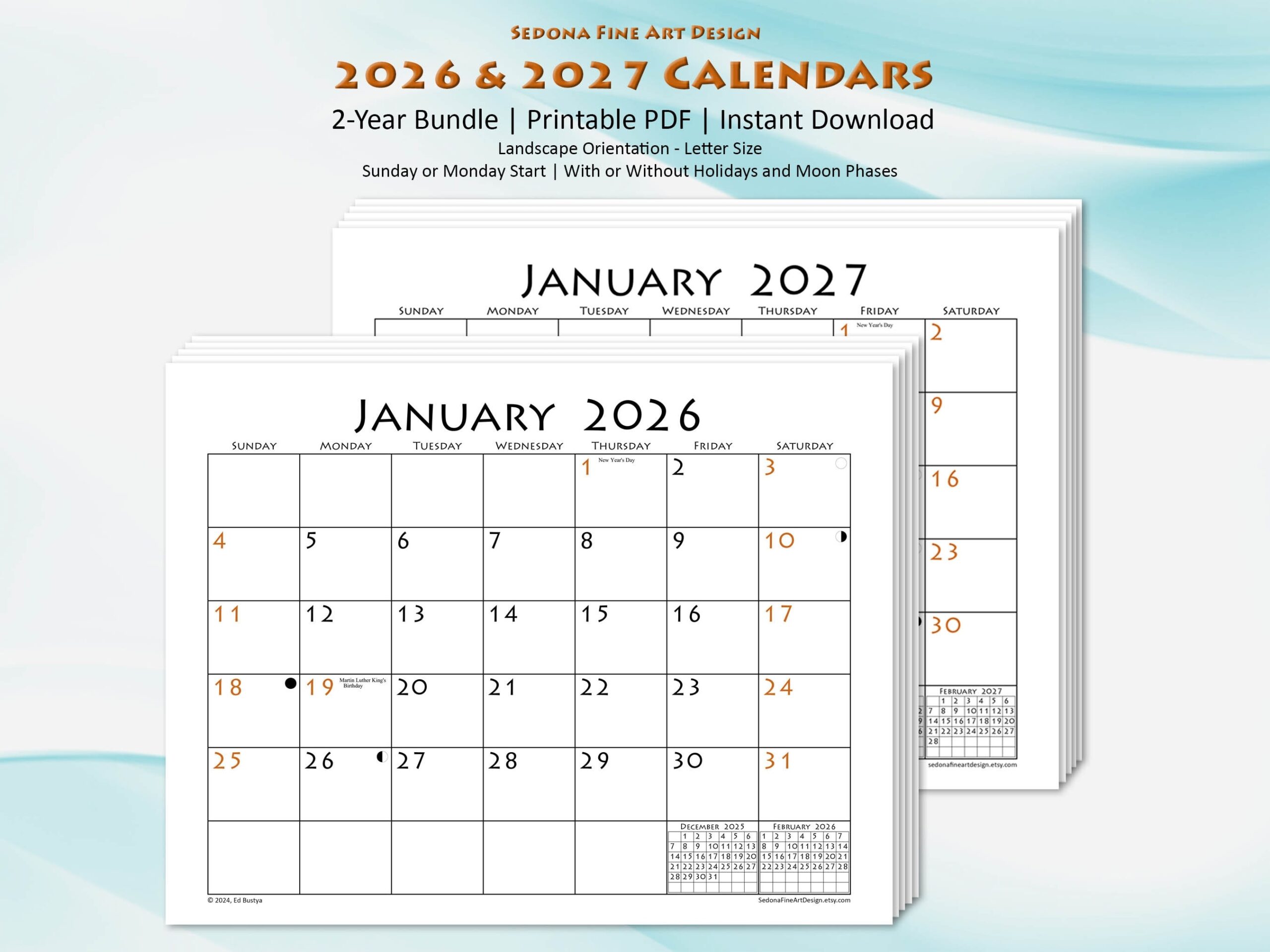 2026 Printable Calendar Etsy