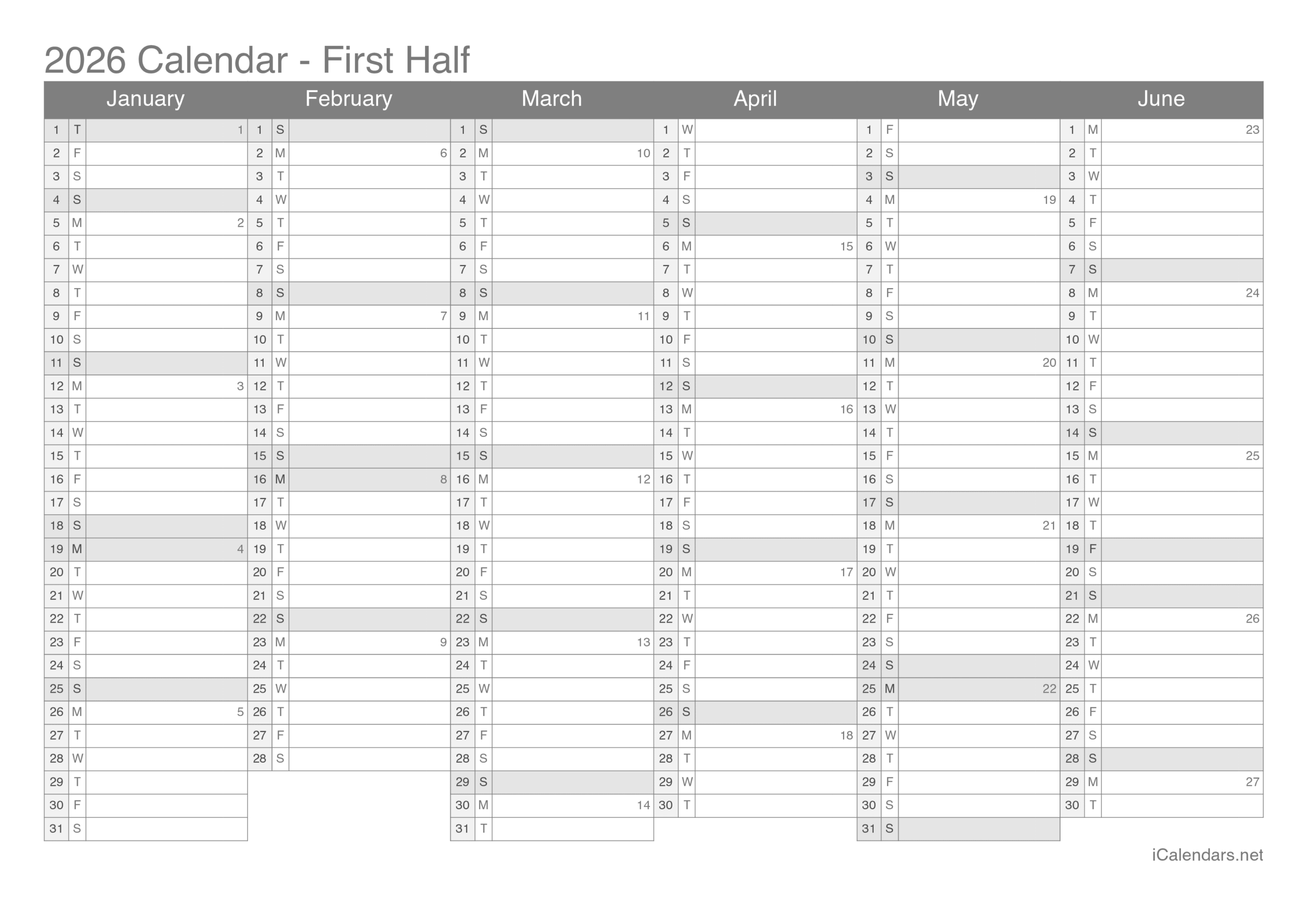 2026 Printable Calendar PDF Or Excel