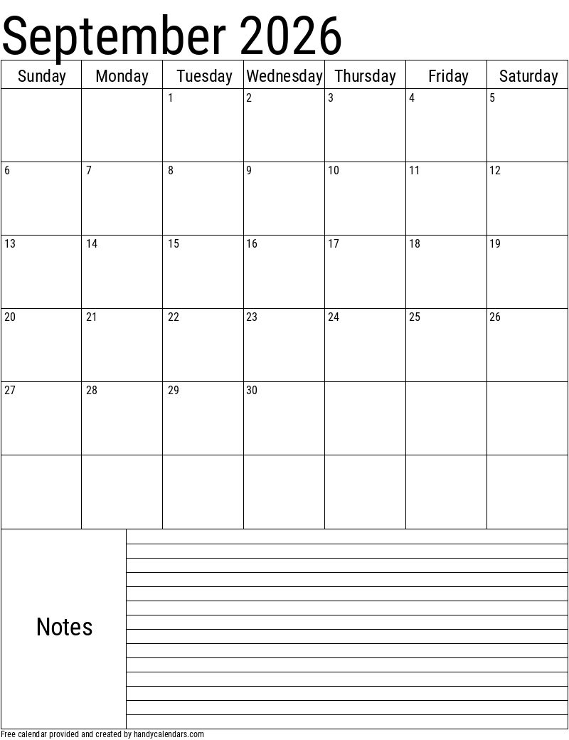 Printable Blank Calendar For September 2026
