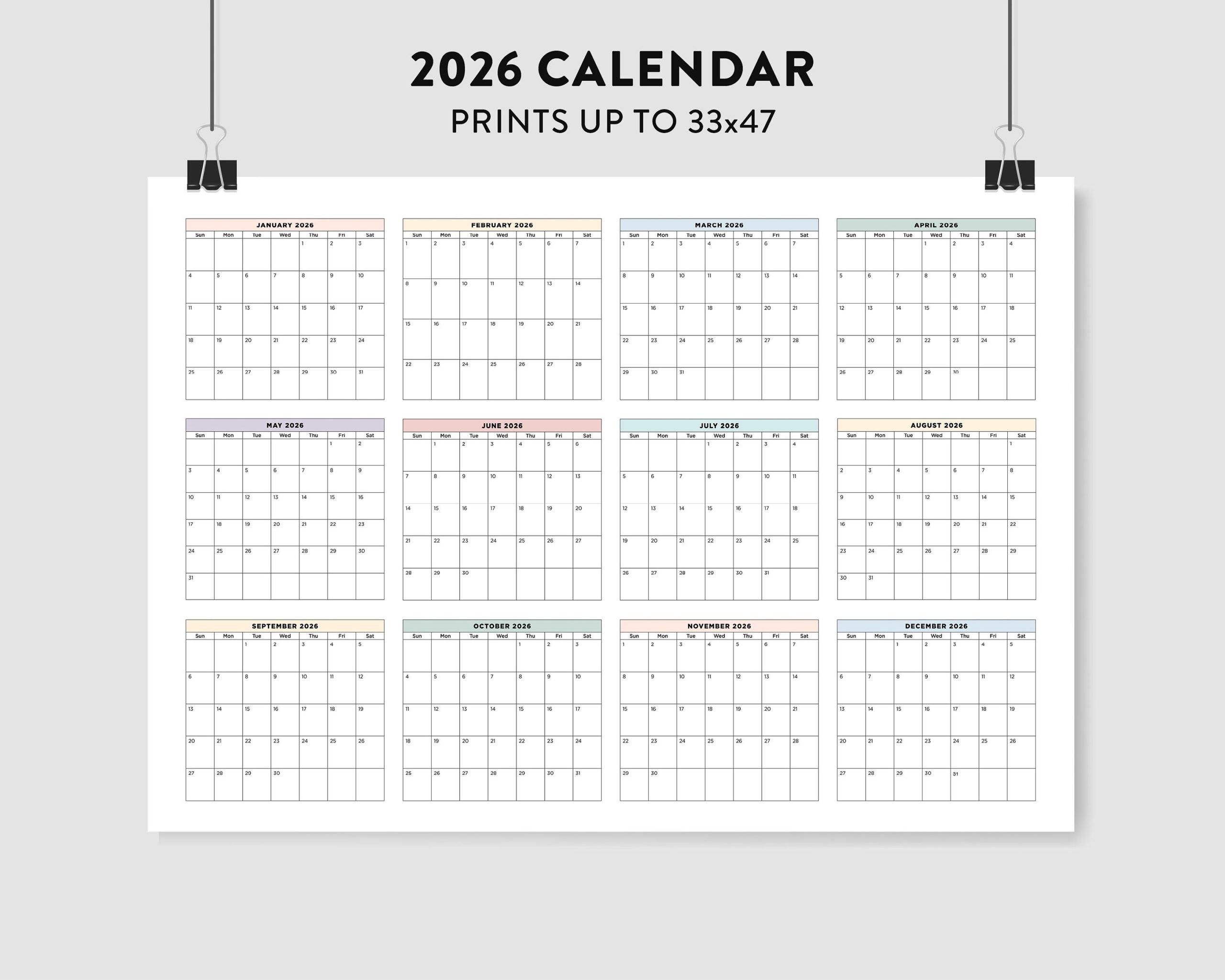 2026 Calendar Blank Printable