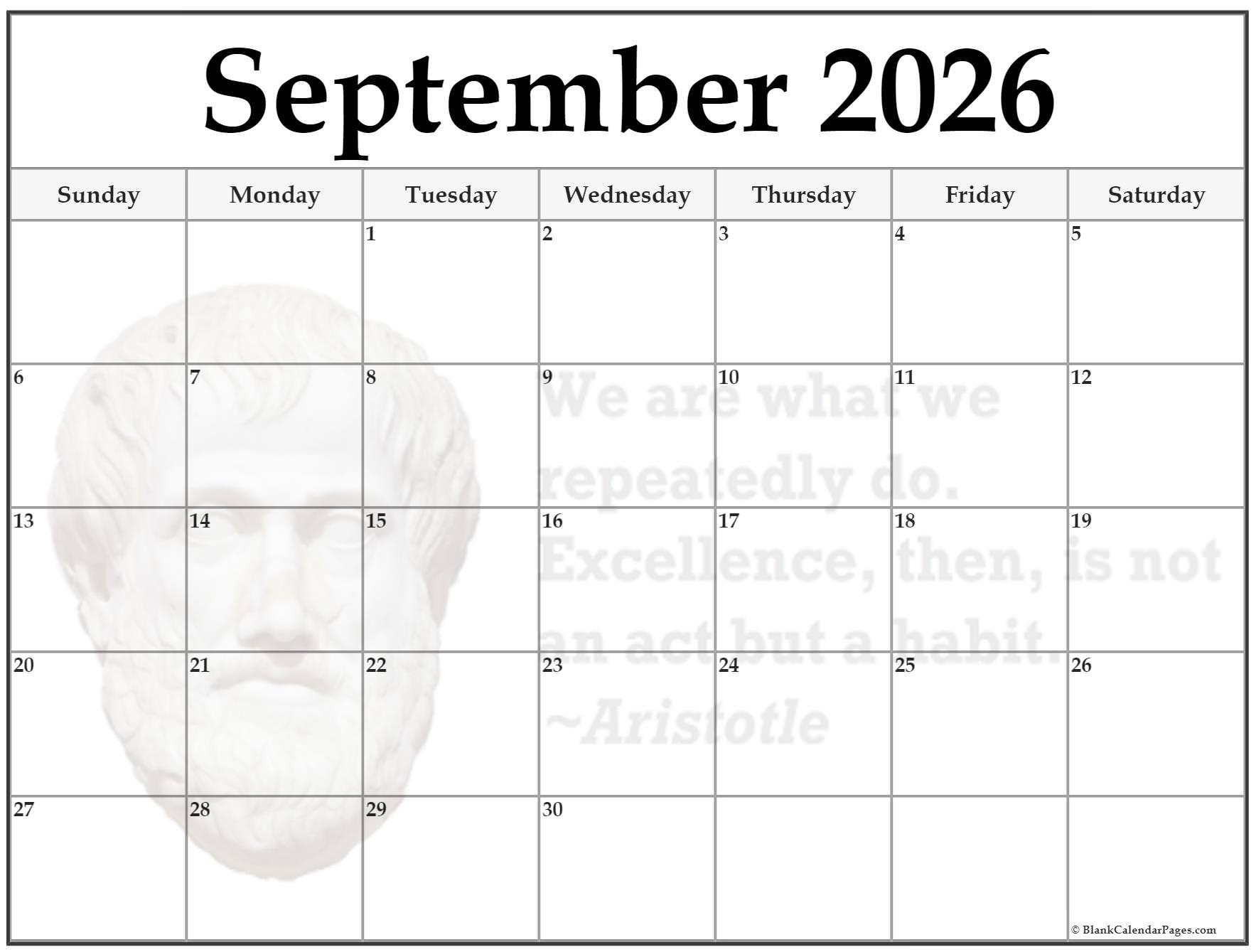 Blank Calendar 2026 Printable September