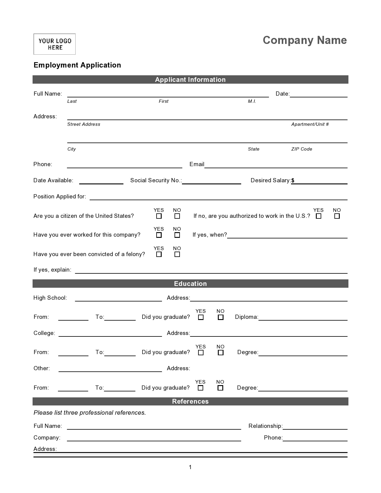 27 Basic Employment Application Templates Free 