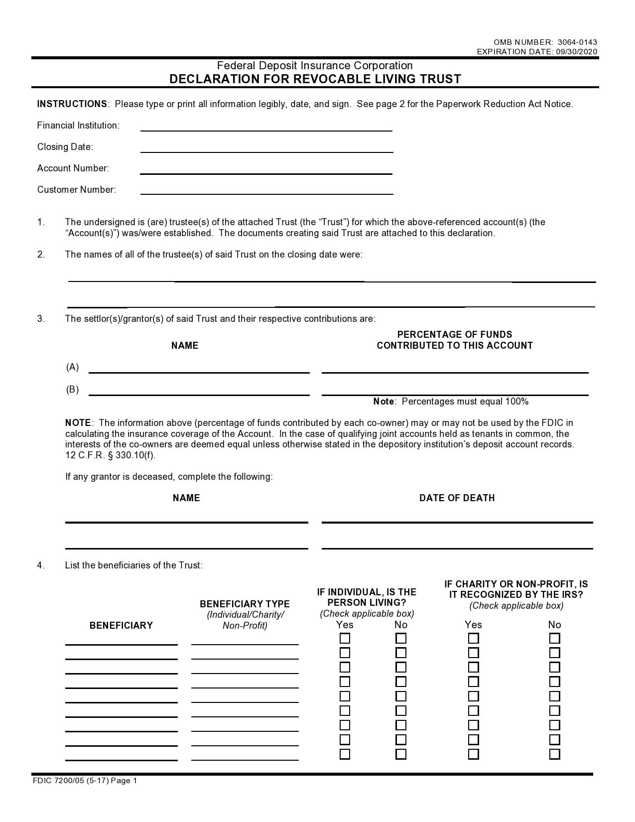 Living Trust Form Printable Blank
