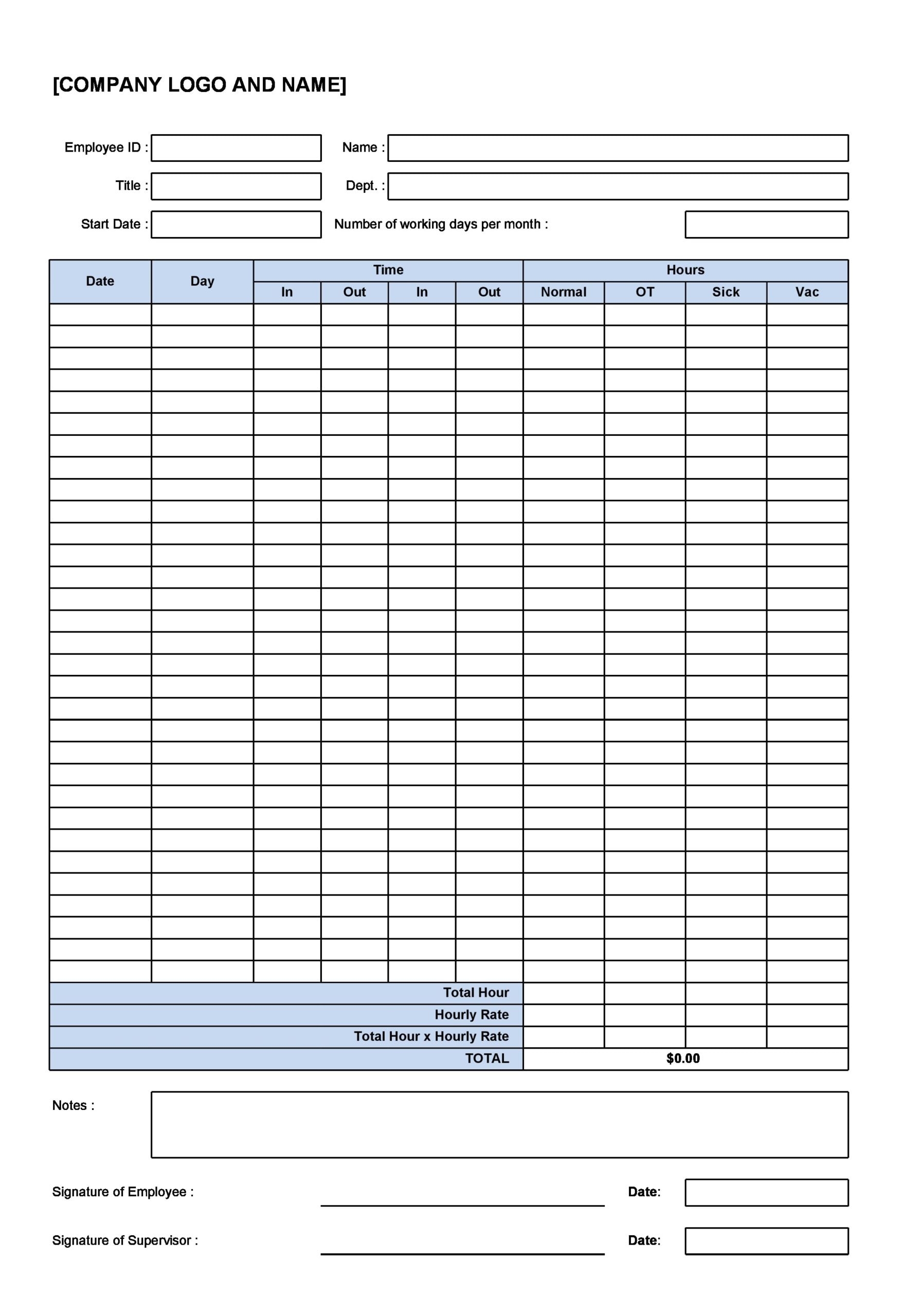 Blank Employee Printable Log Form Images