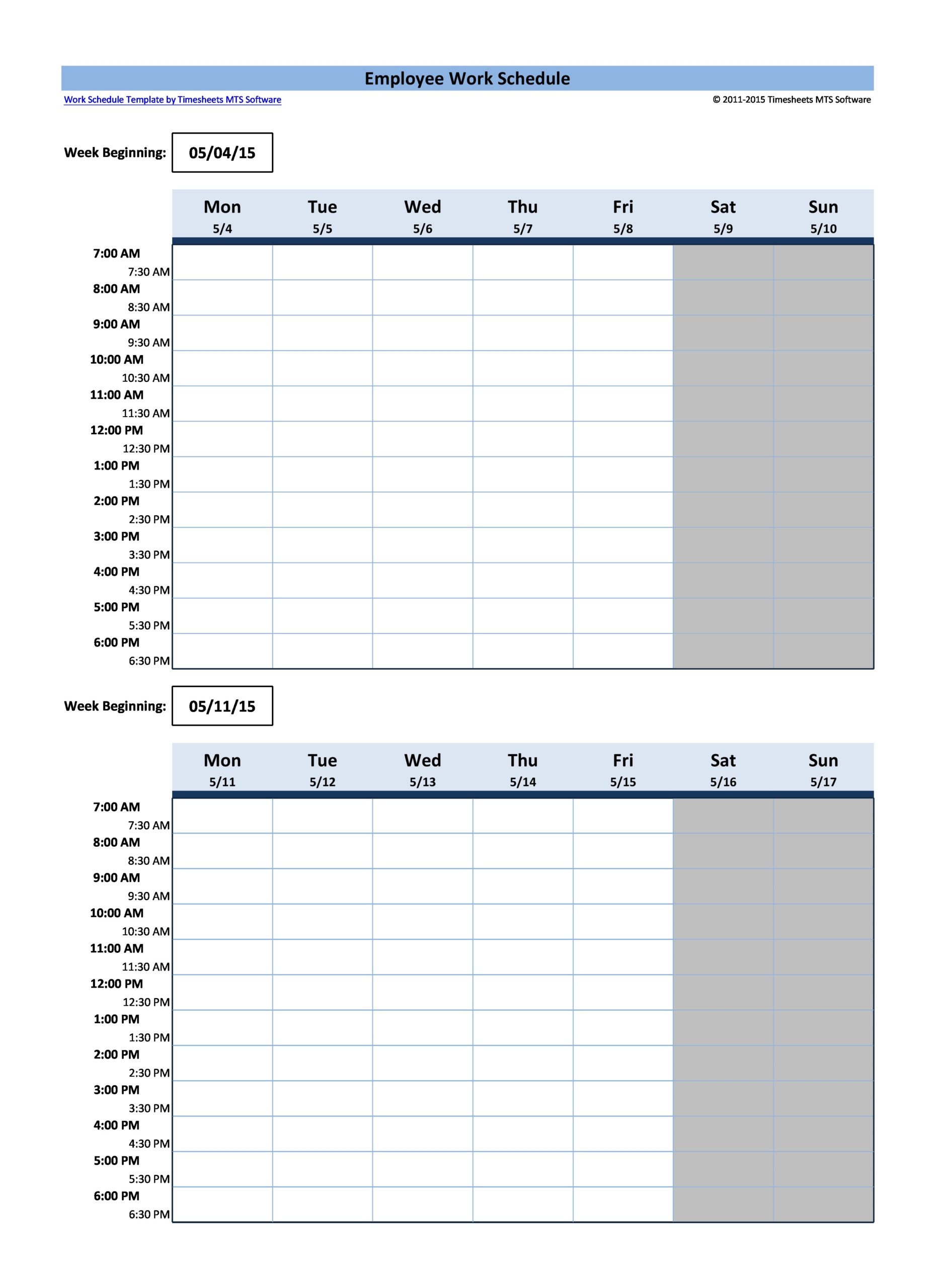 Weekly Work Schedule Blank Form Printable