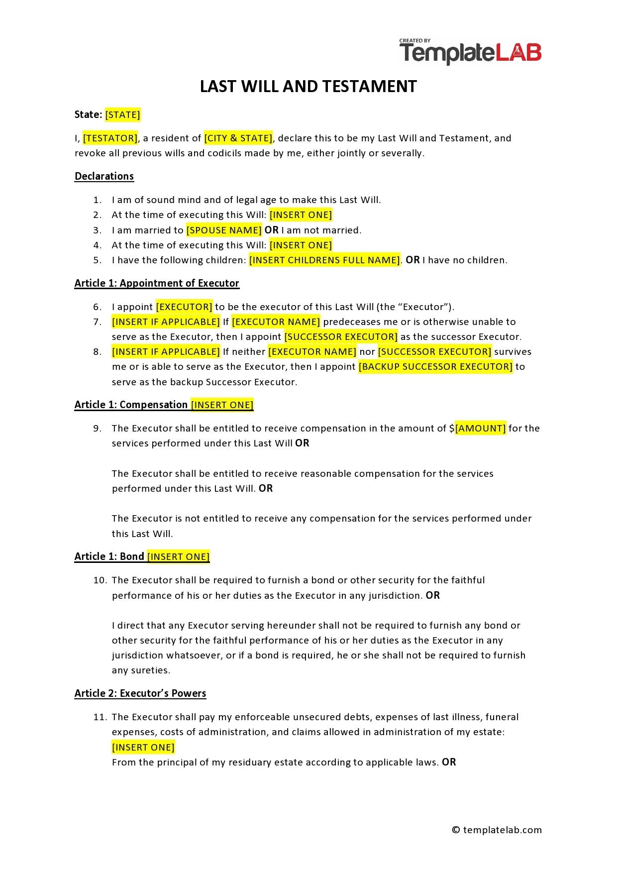 Blank Printable Will Forms
