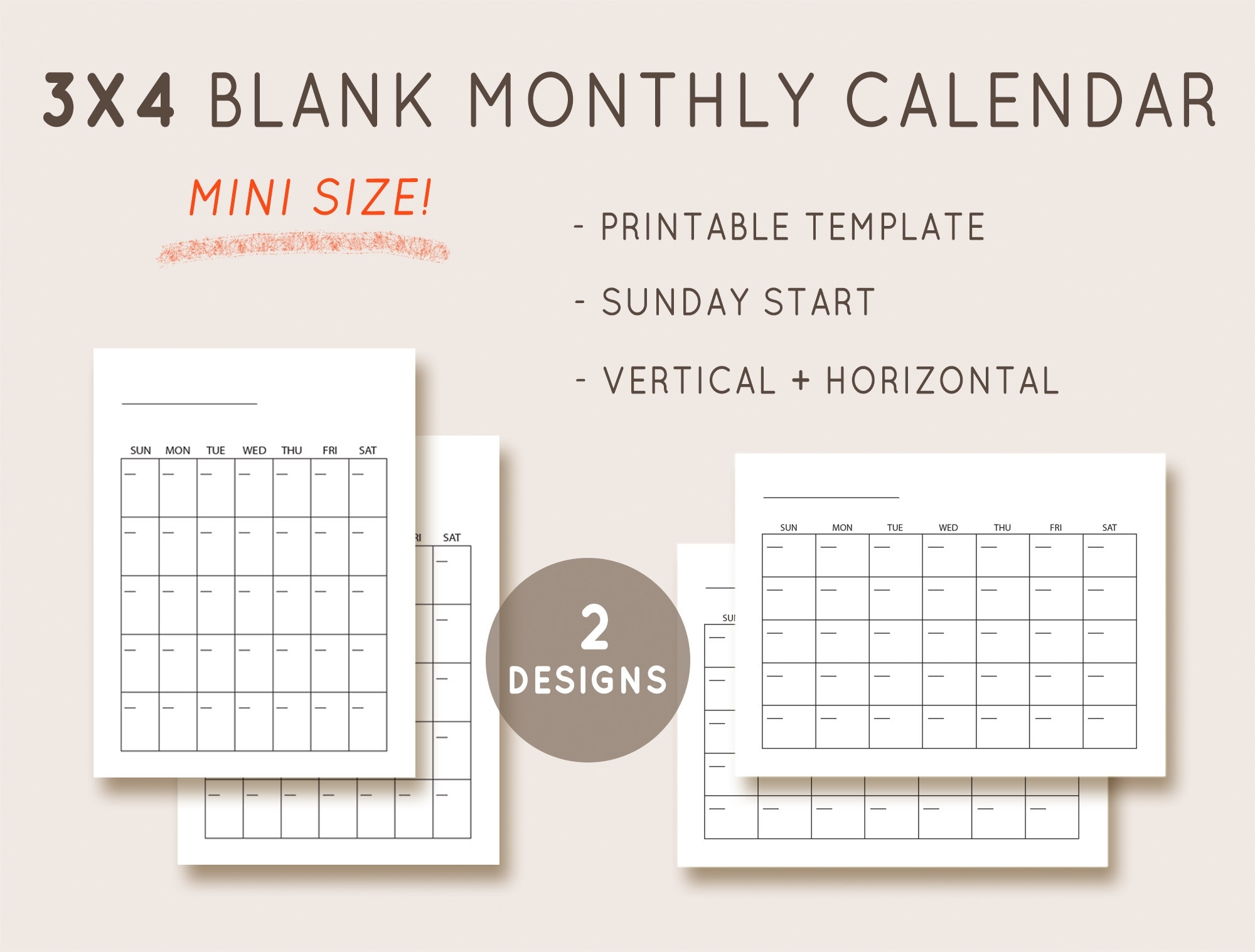 3x4 Calendar Blank Calendar Template Undated Monthly Calendar Printable Calendar 2021 Plain Calendar Instant Download Mini Calendar Etsy