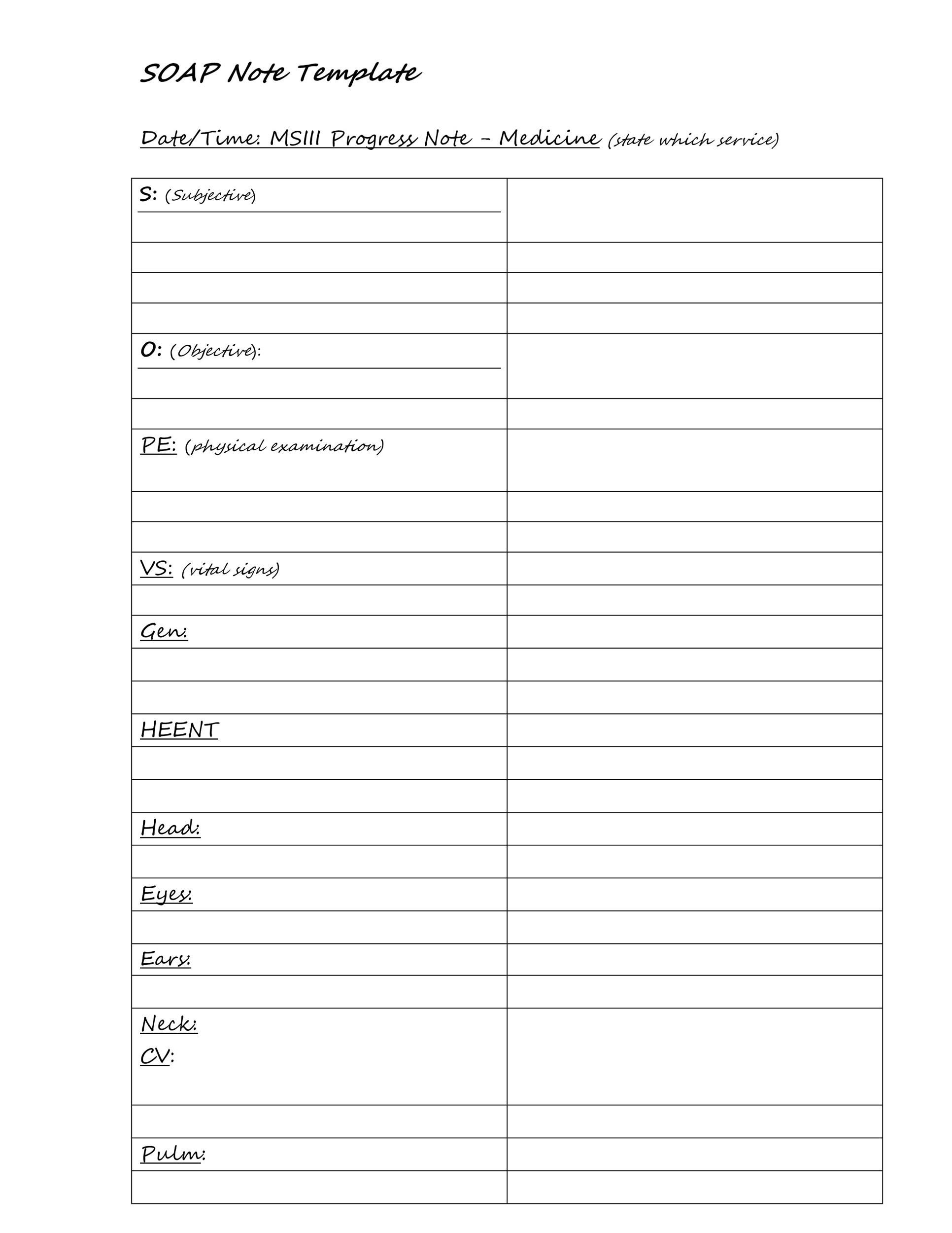 Free Printable Blank Nurses Notes