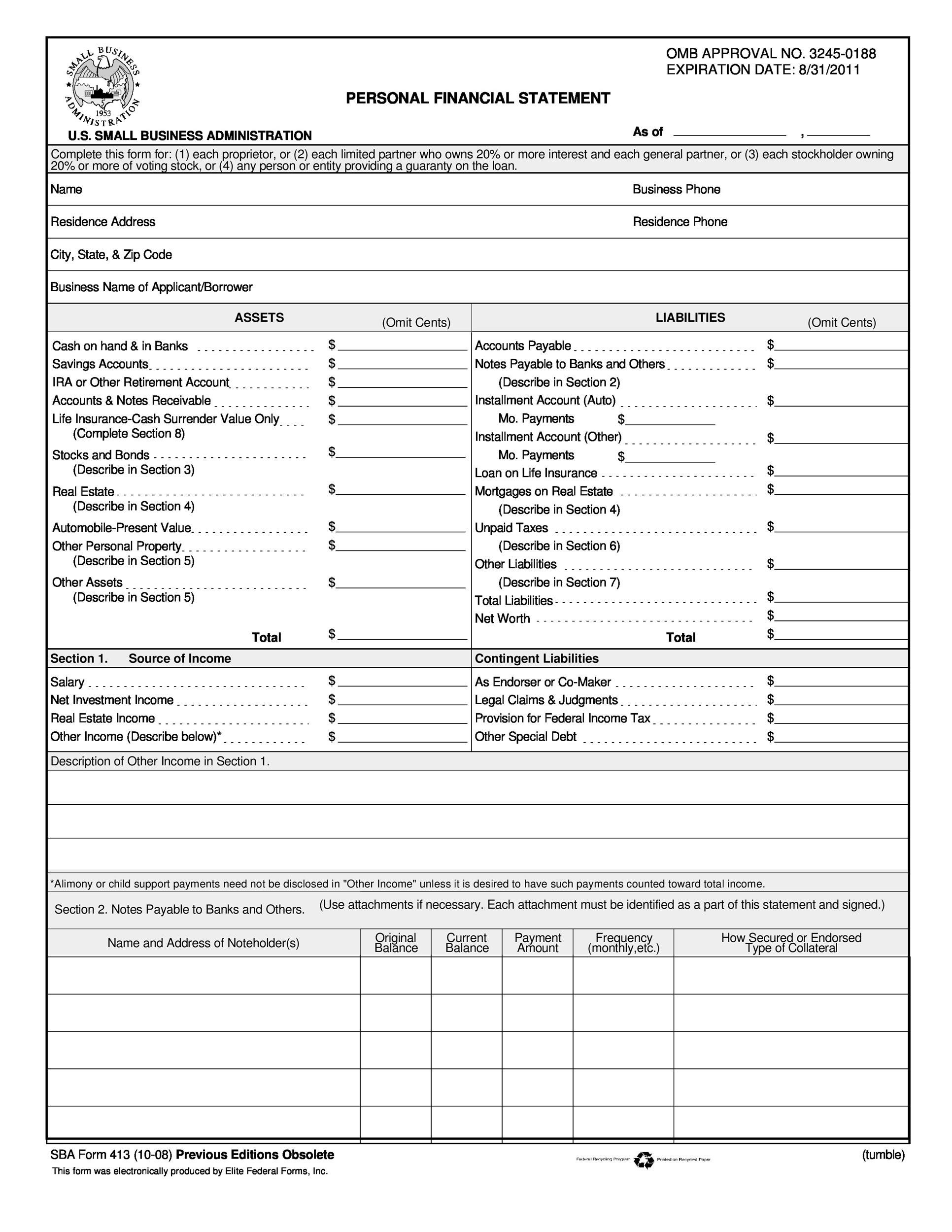 Free Printable Blank Financial Statement Form