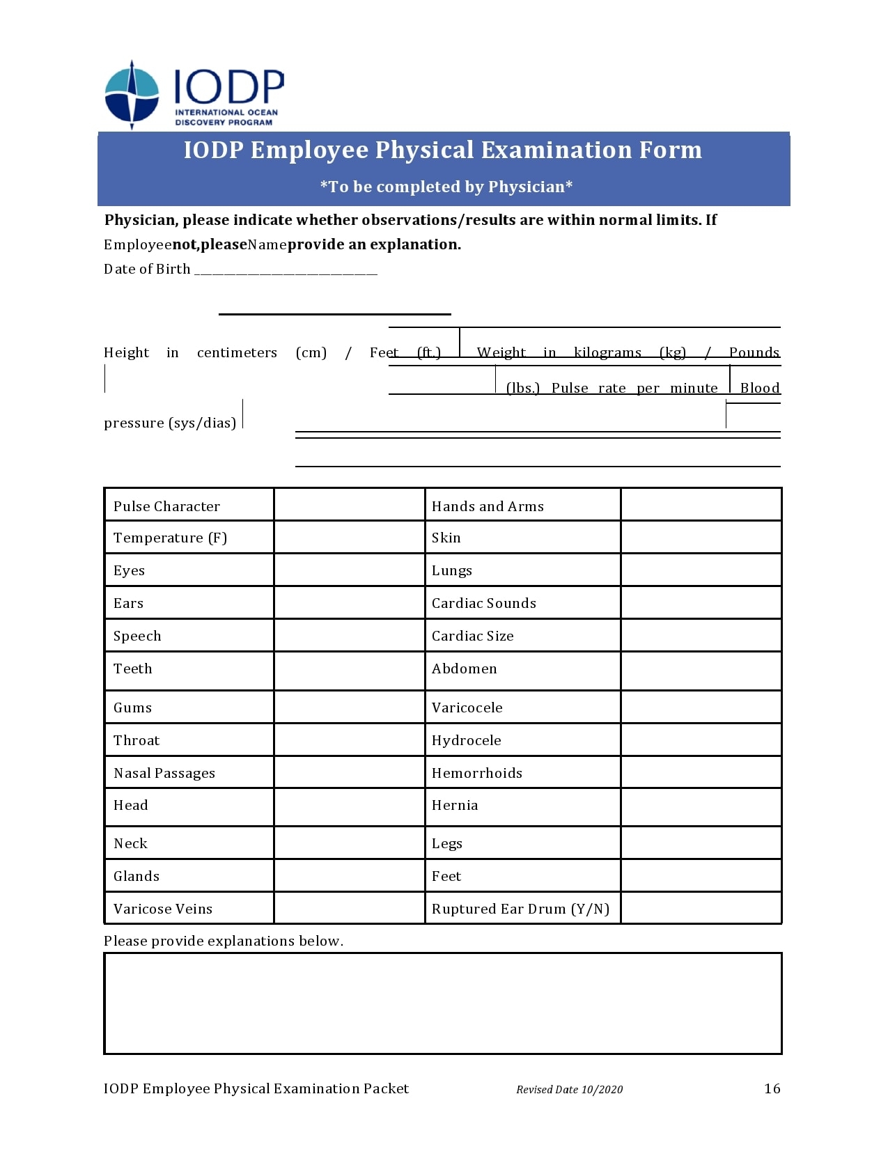 Printable Blank Medical Forms