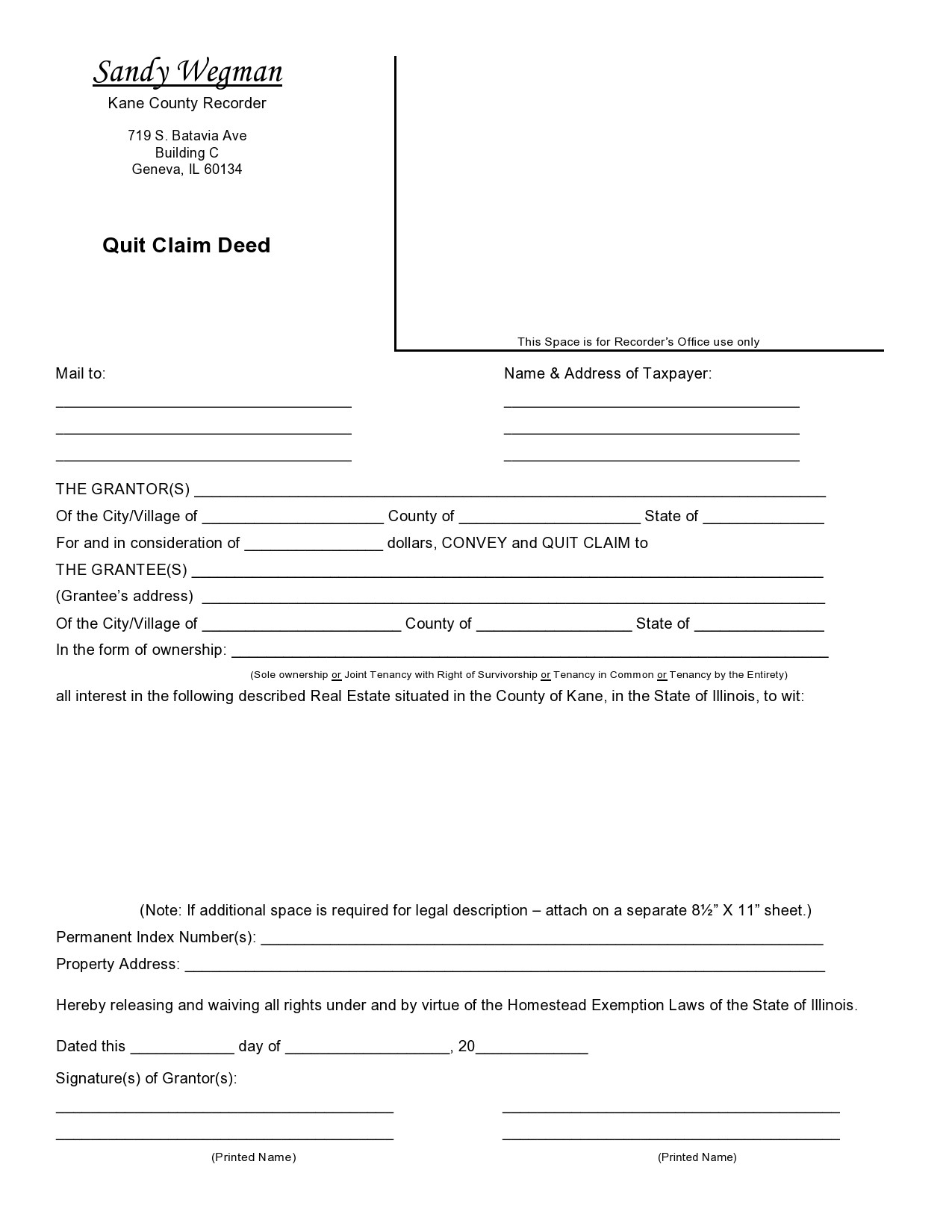 Printable Blank Quit Claim Deed Form