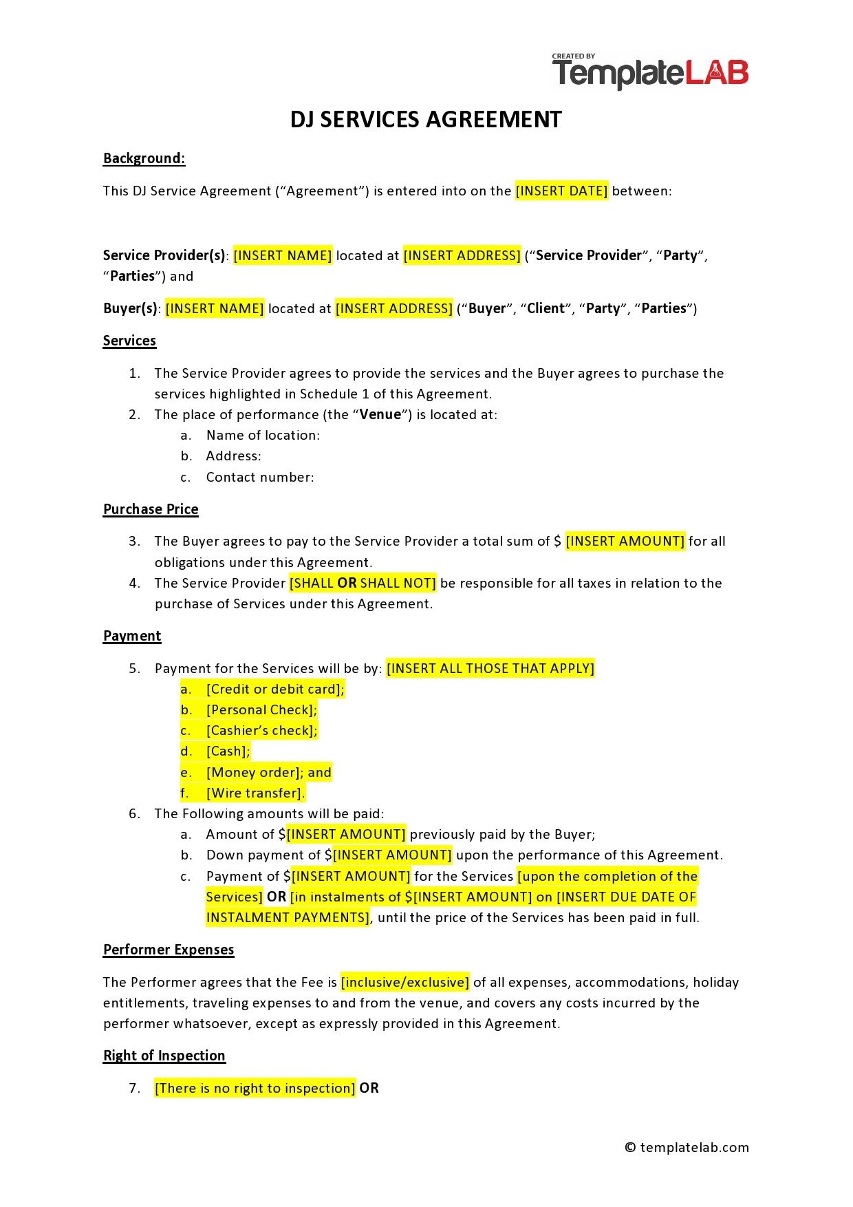 Blank Forms Printable Dj Contract