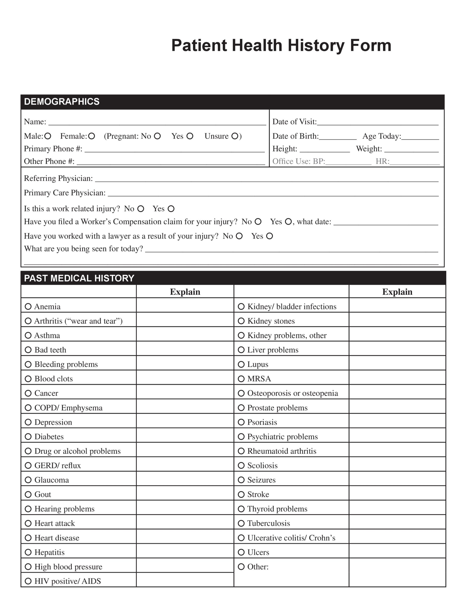 Blank Family Medical History Form Printable